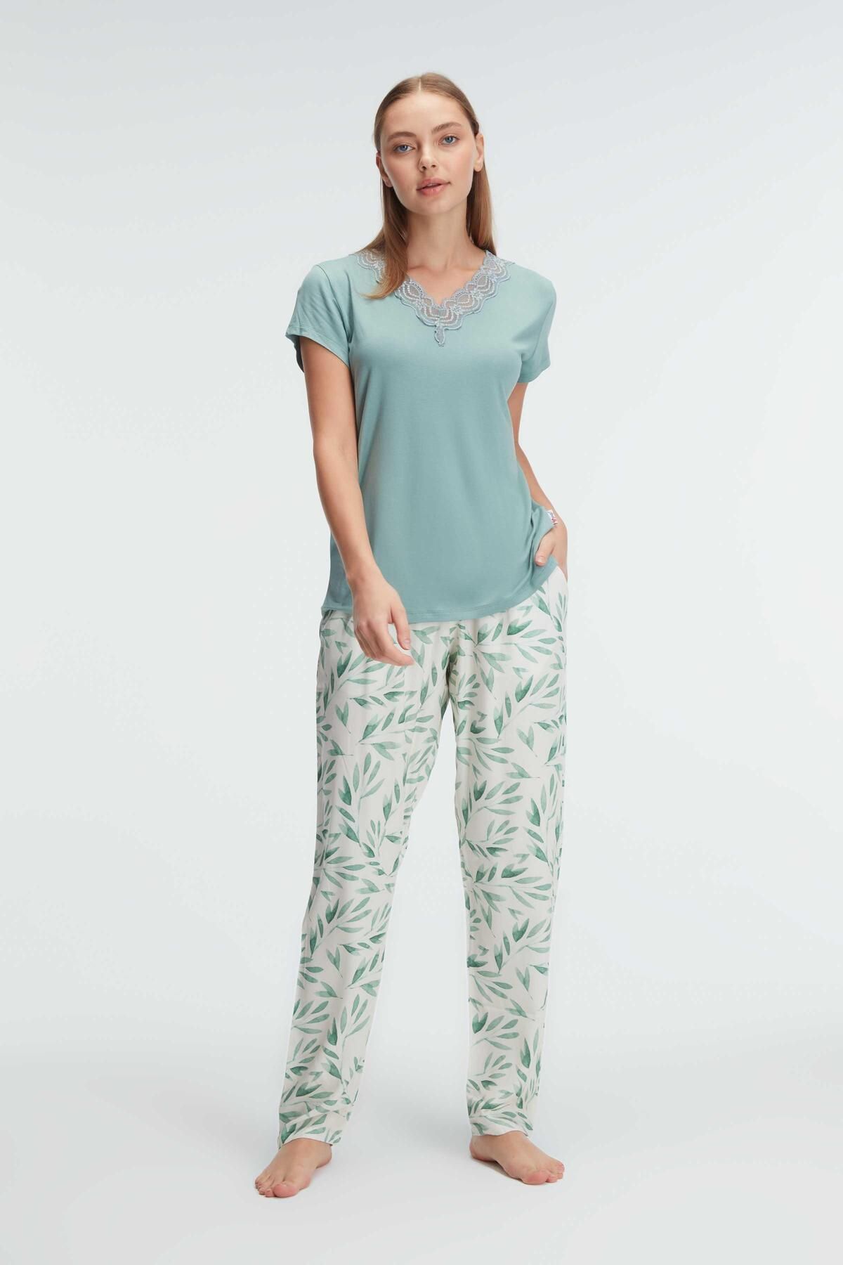 Anıl Kadın Yeşil Kısa Kol Pijama Takımı 9875