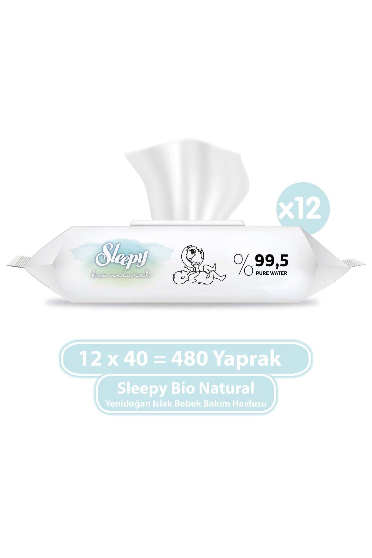 Sleepy Bio Natural Yenidoğan Islak Bebek Bakım Havlusu 12x40 (480 YAPRAK)