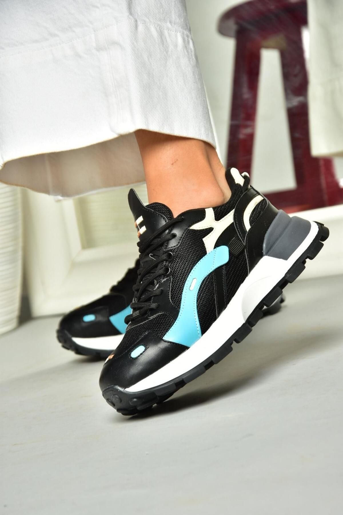 Fox Shoes S312213109 Siyah Kalın Tabanlı Spor Ayakkabı Sneakers