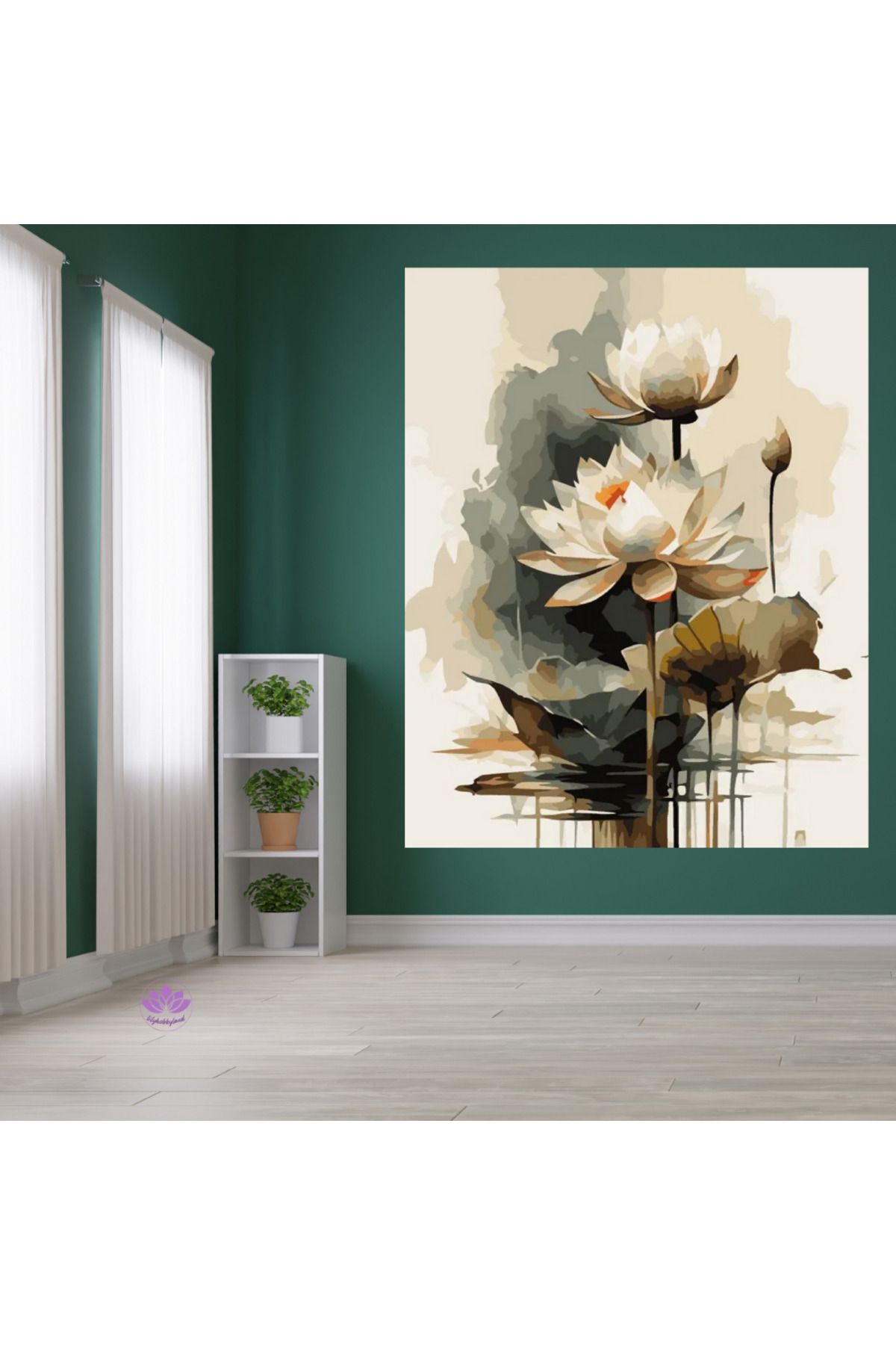 LİLYHOBBYLAND Renkli Baskılı Sayılarla Boyama Hobi Seti (Çerçeveli) 60x75 cm:  Lotus Çiçeği