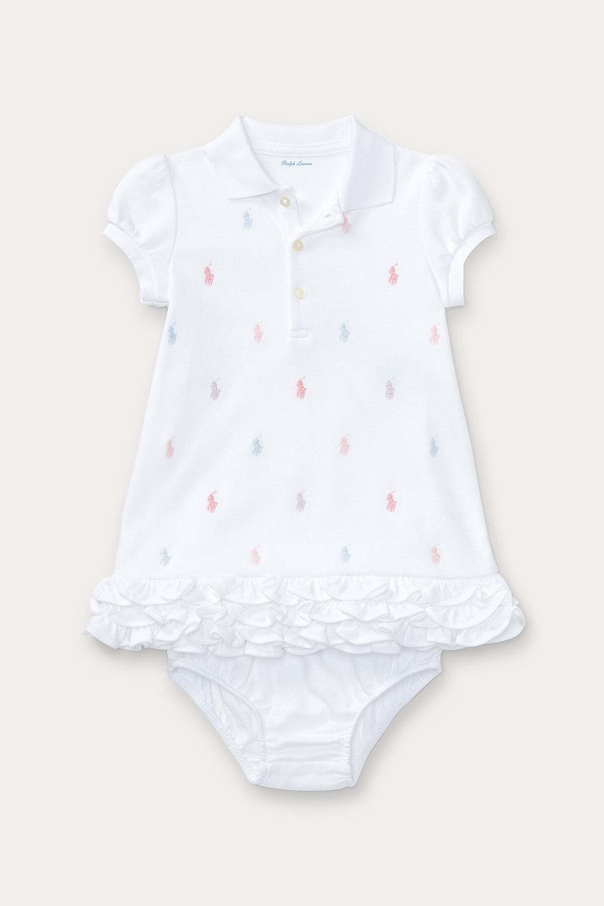 Ralph Lauren 9-18 Aylık Kız Bebek Polo Yaka Elbise 9m / Beyaz