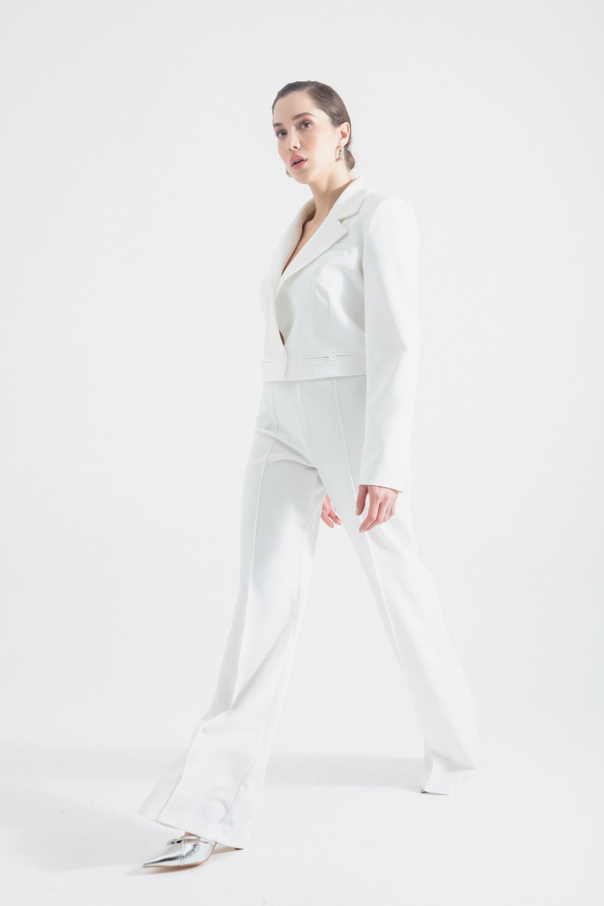 Lafaba Kadın Beyaz Ceket Pantolon Takım