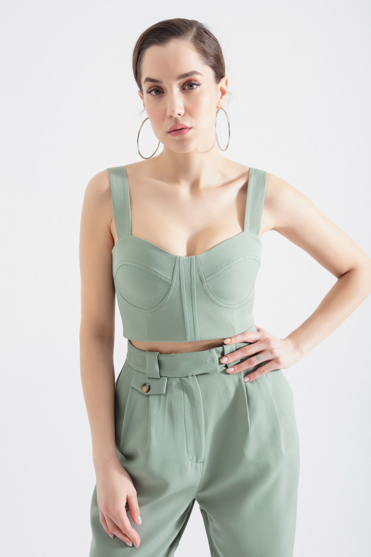 Lafaba Kadın Mint Yeşili Kalın Askılı Crop Bluz