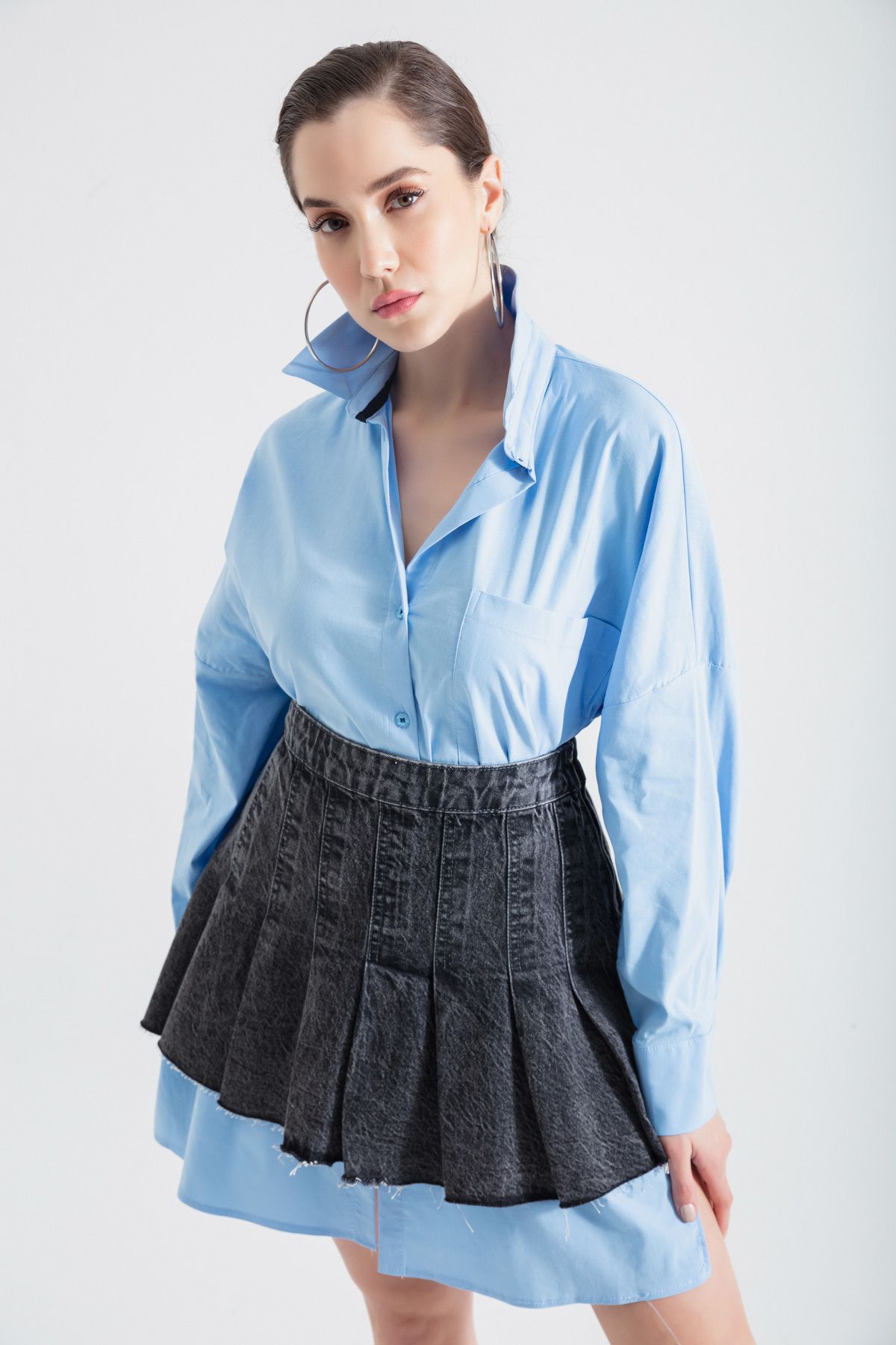 Lafaba Kadın Mavi Oversize Tunik Gömlek
