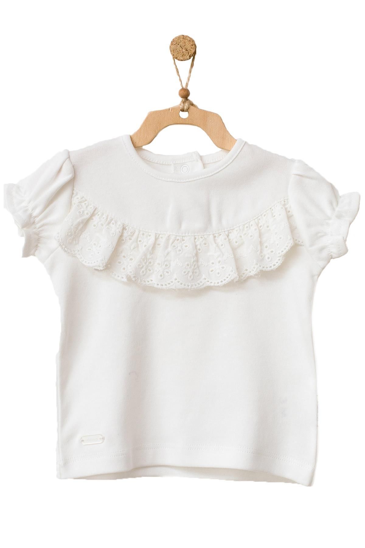 Andy Wawa Kız Bebek Önden Fırfırlı Detaylı Beyaz Tshirt Ac21753