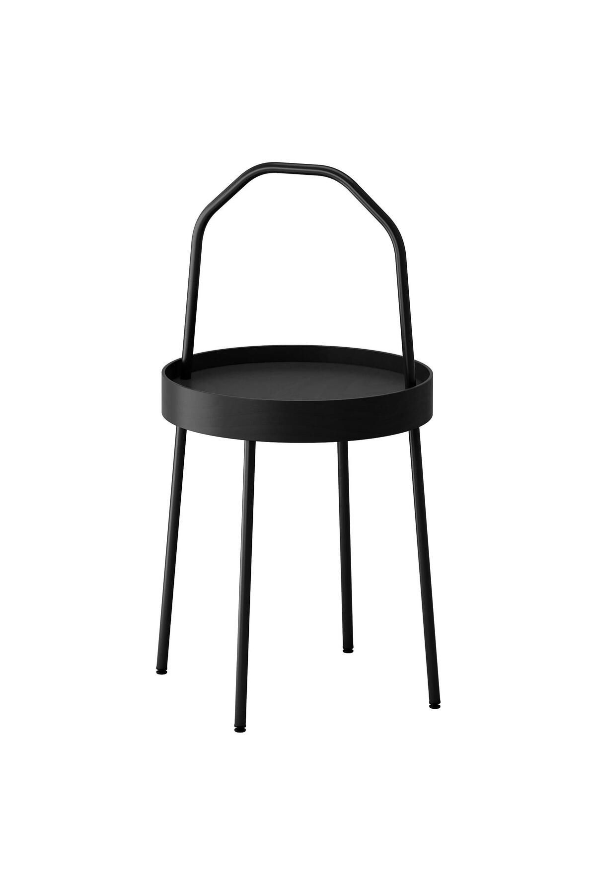 IKEA Kulplu Sehpa Siyah Renk MeridyenDukkan 38 cm Metal-Taşınabilir Sehpa