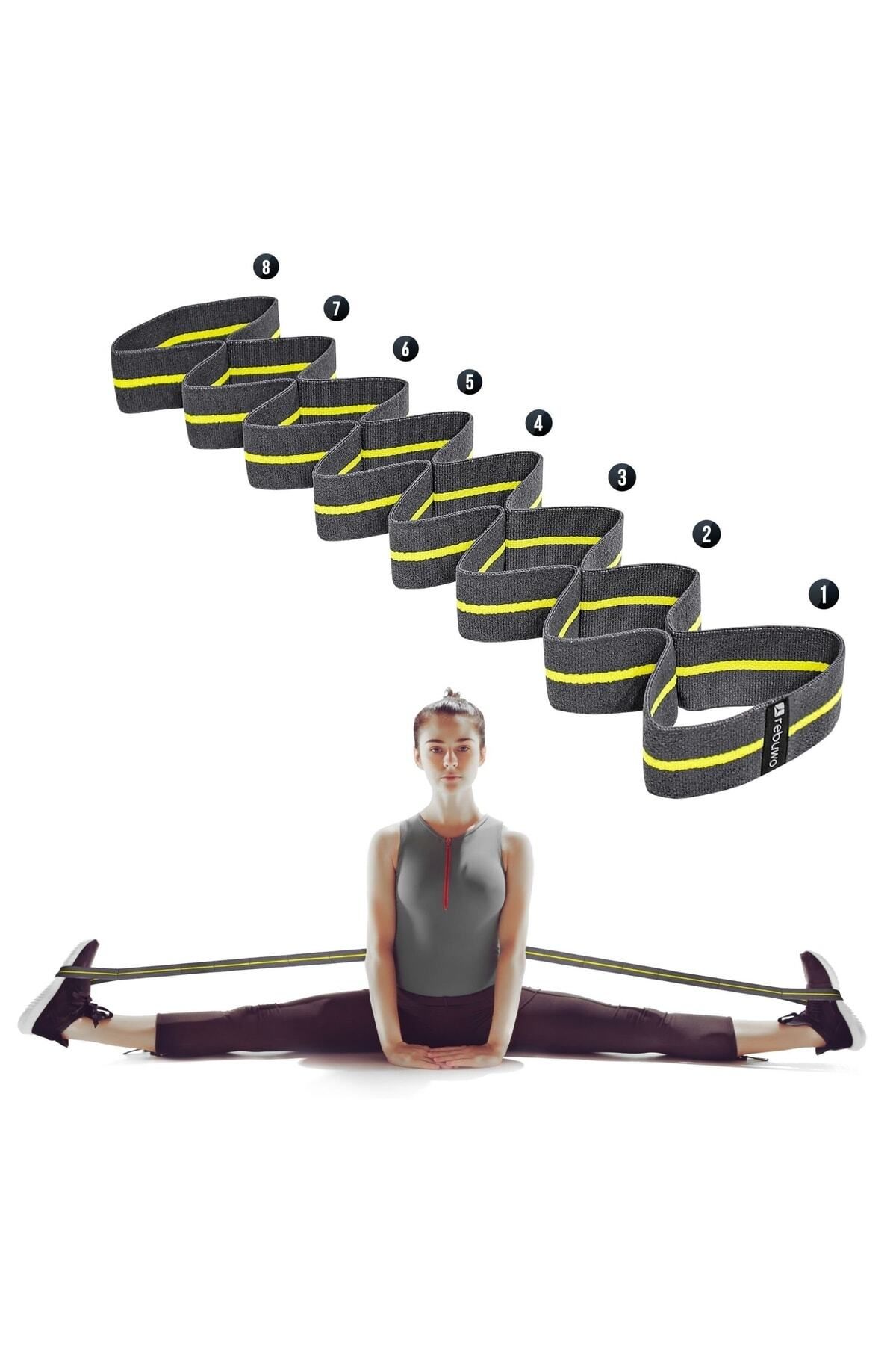 MEDITERIAN Orta Sert Sekiz Kademeli Pilates Bandı Direnç Bandı Yoga Lastiği Esneme Kayışı Pilates Bandı Gri