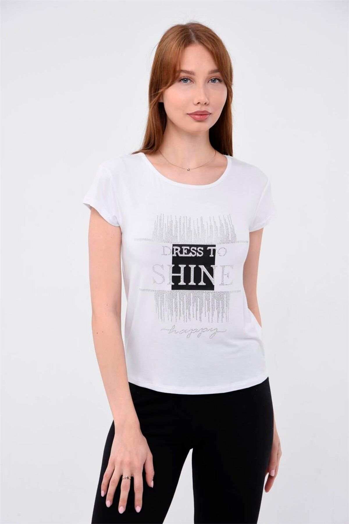 Home Store Tshirt Dress To Shine Yuvarlak Yaka - Beyaz