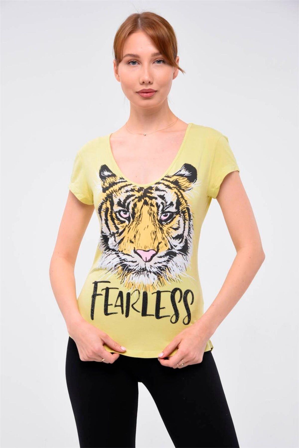 Home Store Tshirt Fearless Kaplan Baskılı - Sarı