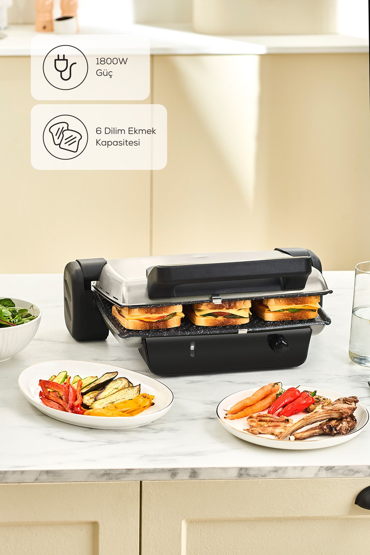 Karaca Crust Grill Toast Izgara Ve Tost Makinesi 6 Dilim Mat Krem