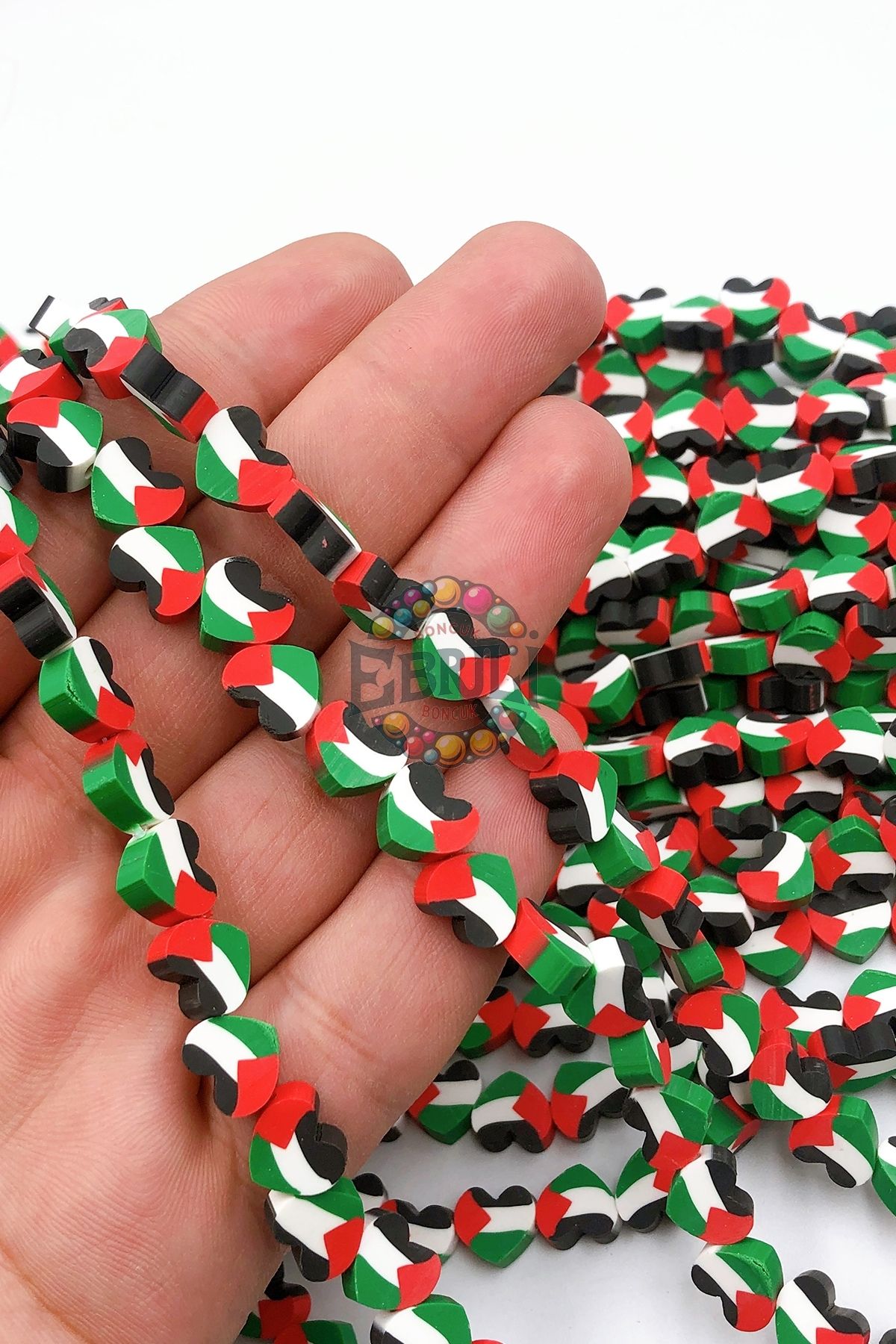Ebruli Boncuk Filistin Kalp Bayrak Fimo Boncuk Takı Yapımı Bead (100 Adet)