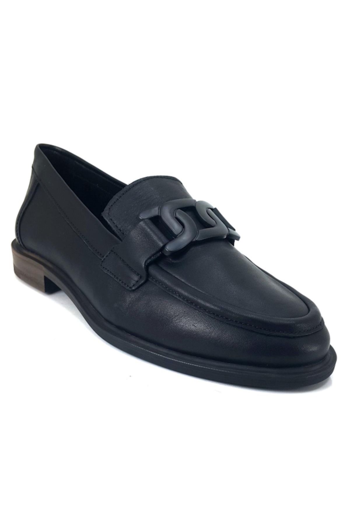 Mammamia D24YA-3235 Siyah Cilt Deri Kadın Babet Ayakkabı