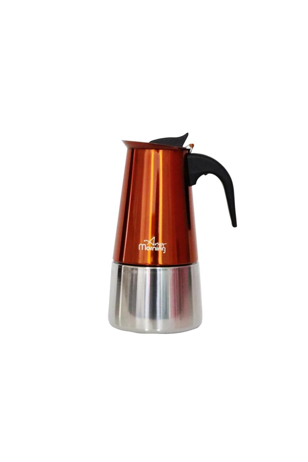 Any Morning Fe001-6 Espresso Kahve Makinesi Paslanmaz Çelik Indüksiyonlu Moka Pot 300 ml Bakır