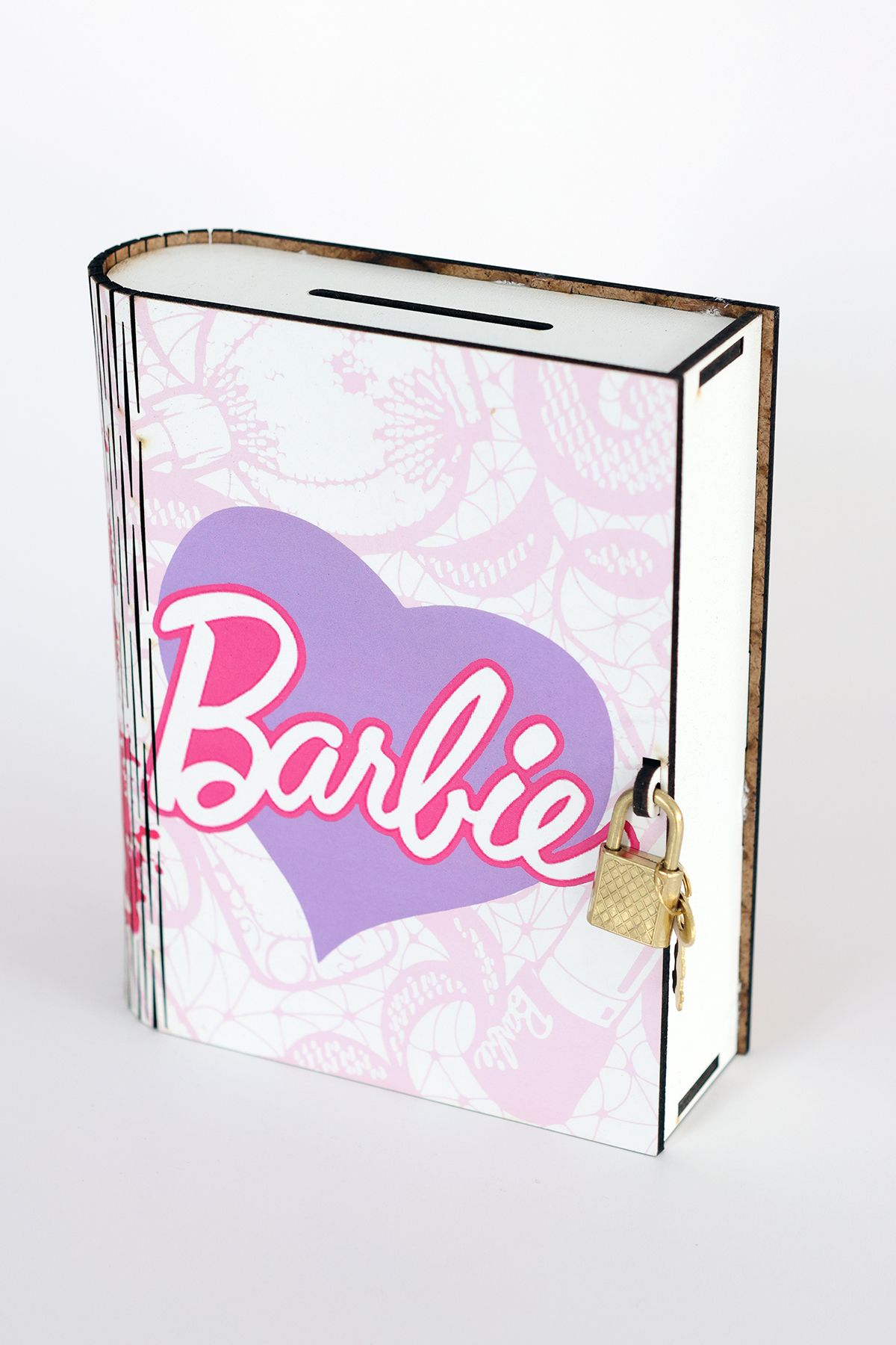 Barbie Figür Baskılı Ahşap Kilitli Kumbara