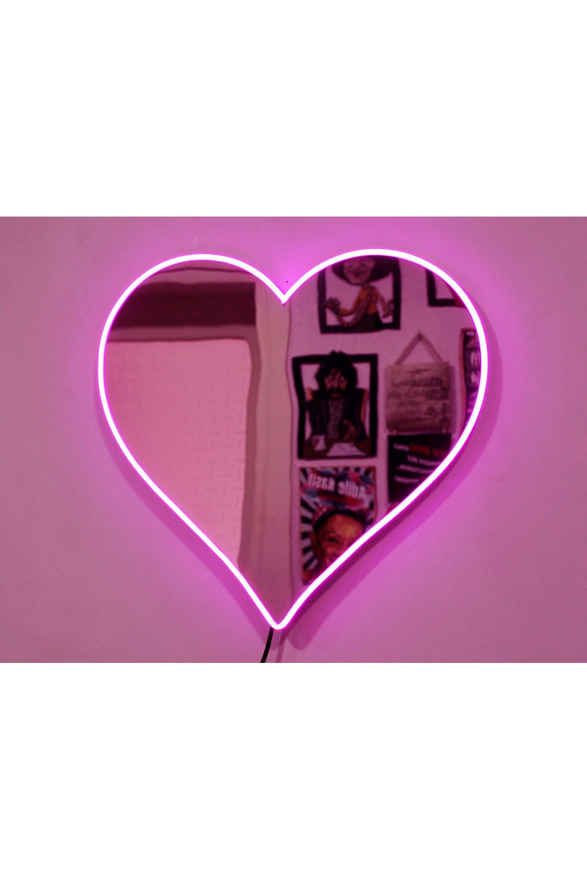 Mor Designer Kalp Şekilli Pleksi Aynalı Neon Led tablo