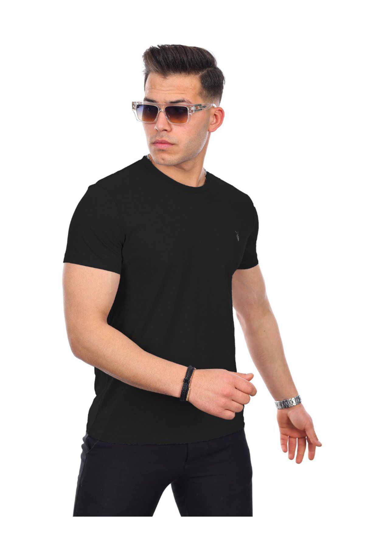 Kozik Erkek Siyah Iç Göstermeyen %100 Pamuk Standart Fit Erkek Basic Tişört
