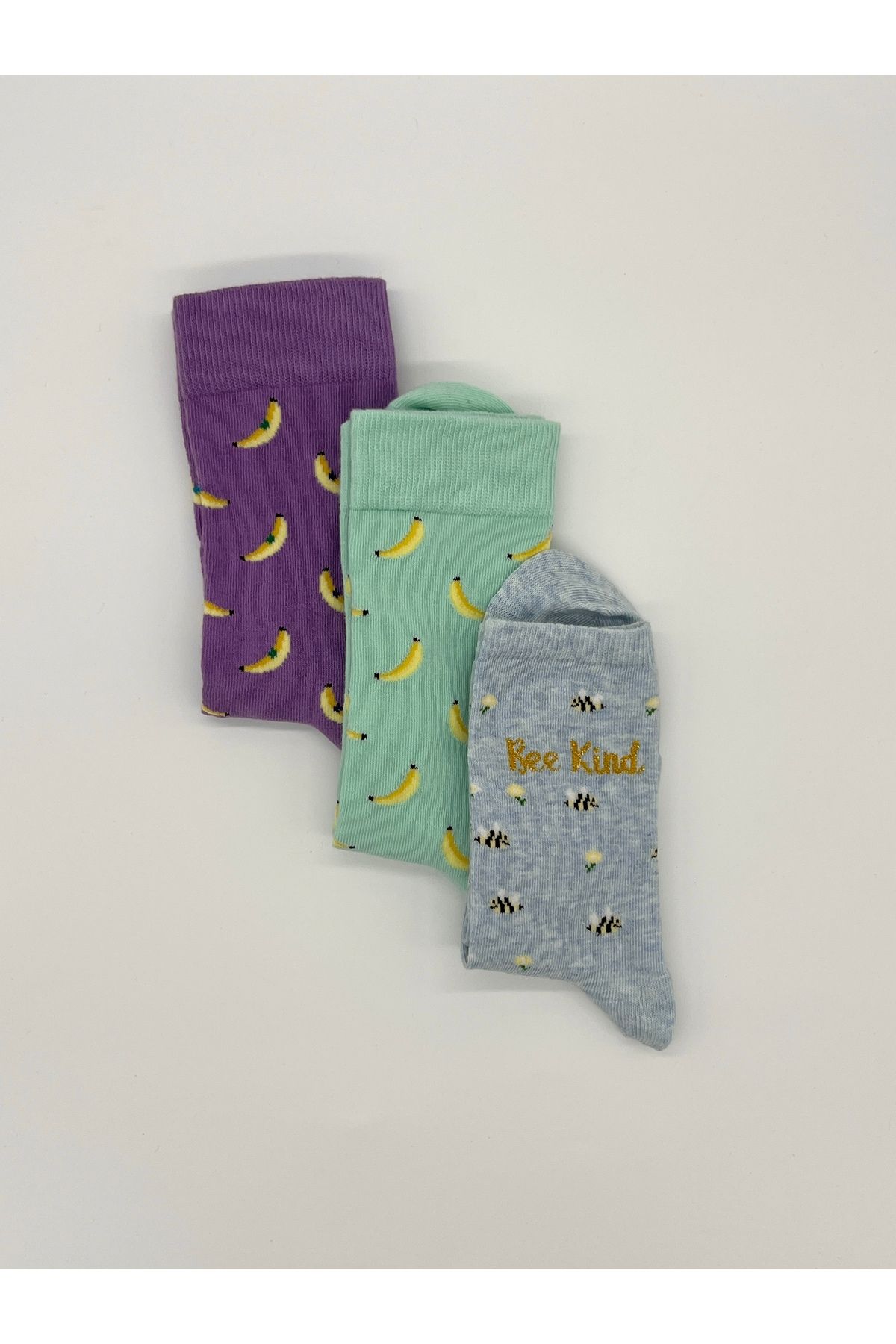 Roxolana 3'lü Muz ve Arı Desenli Pamuklu Çorap
