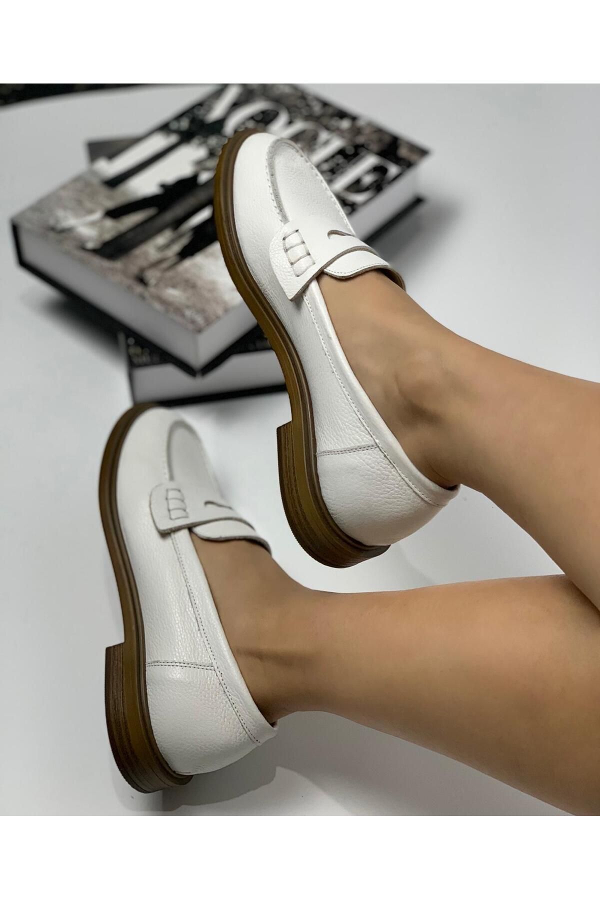 FNG Store İçi Dışı Hakiki Deri Kadın Loafer Günlük Klasik Ayakkabı