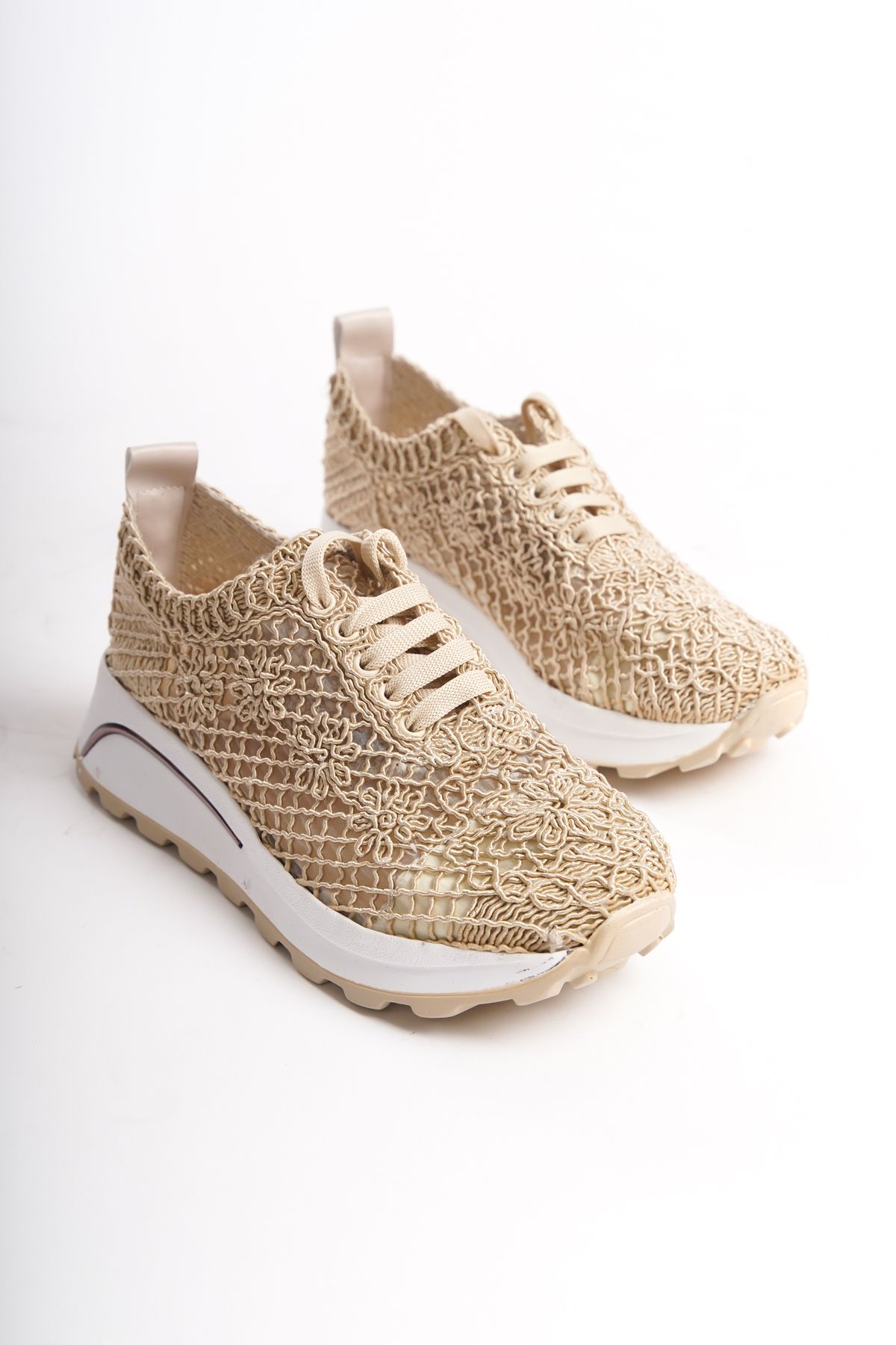 Shoesers Kadın Özel Örme Tasarım Kalın Tabanlı Yazlık Spor Ayakkabı Sneaker