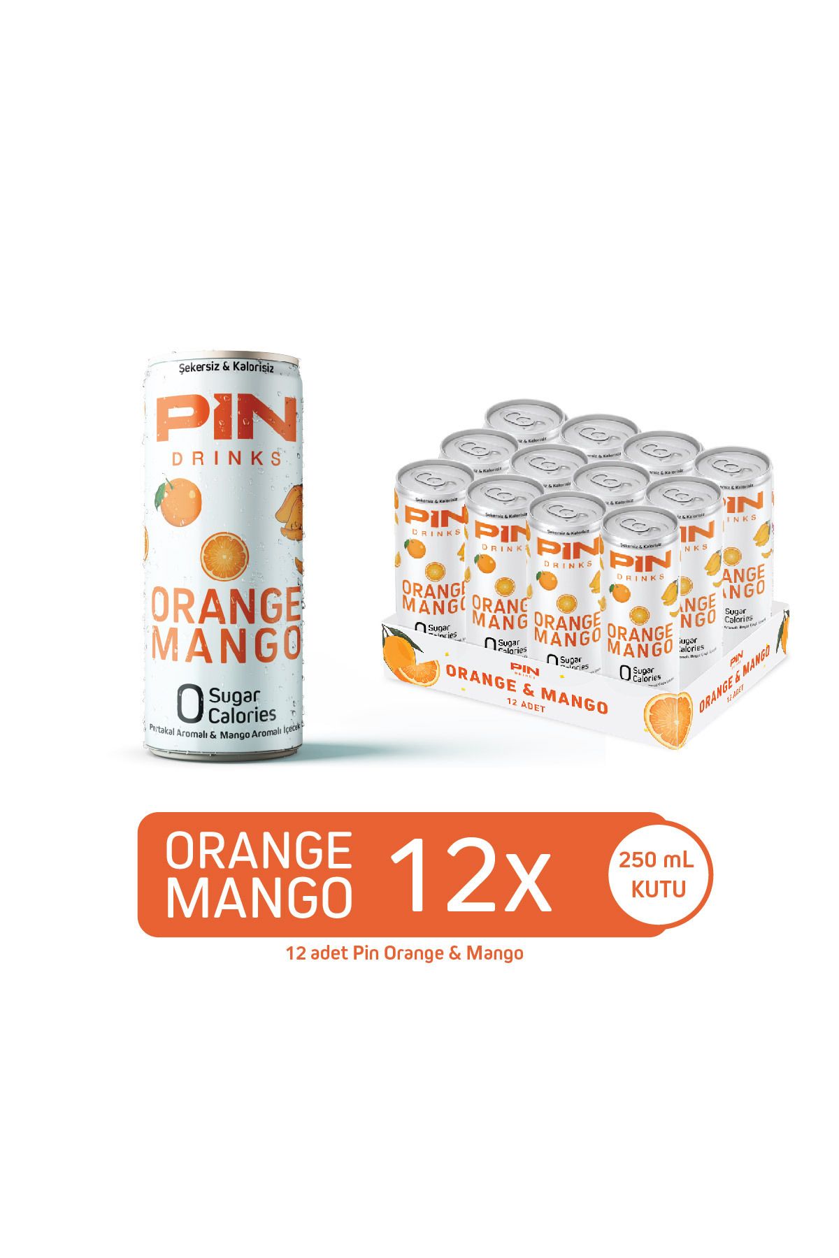 Pin Orange Mango Tropikal Beyaz Çay- Şekersiz & Kalorisiz 250 ml X 12 Adet