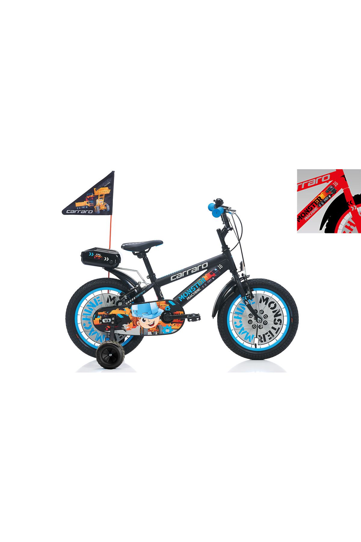 Carraro Monster 16 1-V VB Kırmızı-Gri-Siyah-Kırmızı Çocuk Bisikleti