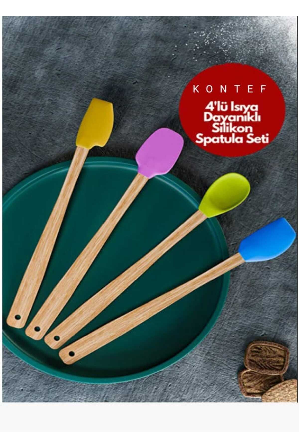 KONTEF 4'lü Isıya Dayanıklı Silikon Spatula Seti Silikon Mutfak Seti Renkli Kaşık Spatula Seti