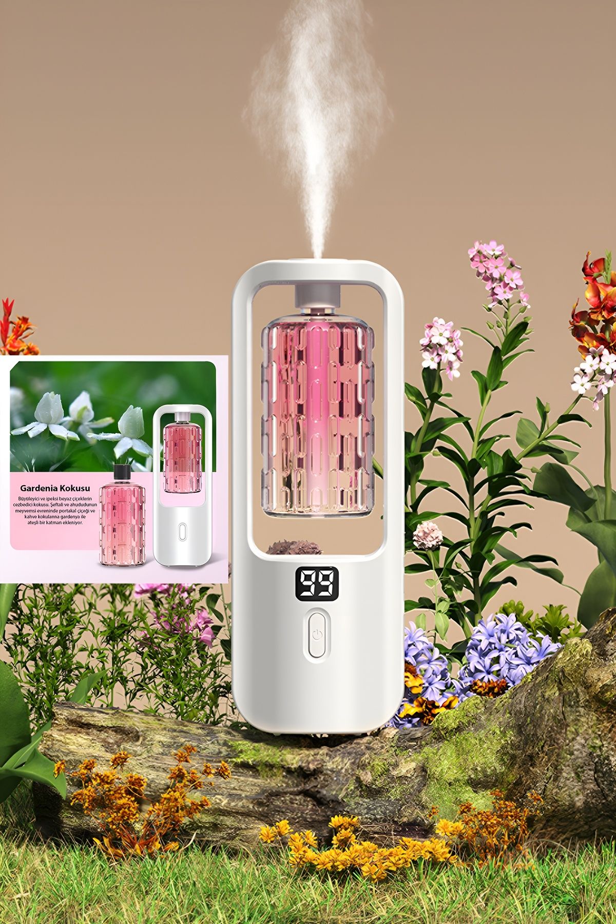 TeknoExpress 3 Modlu Otomatik Aromaterapi 1500mah Şarjlı Yeni Nesil Koku Makinesi Işıklı Pembe (Gardenia Kokusu)