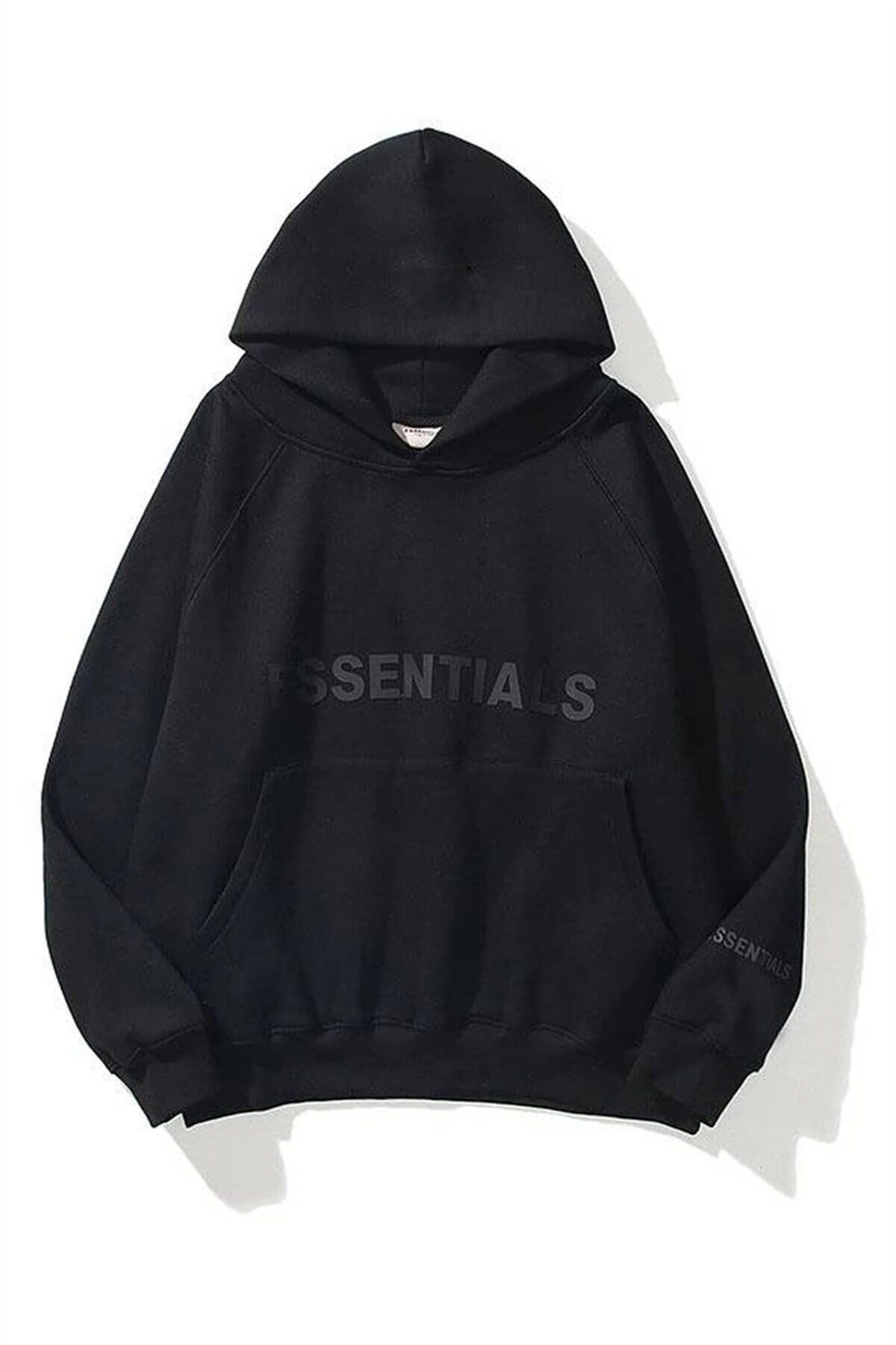Trendiz Unisex Siyah Essentials Sweatshirt Hoodie