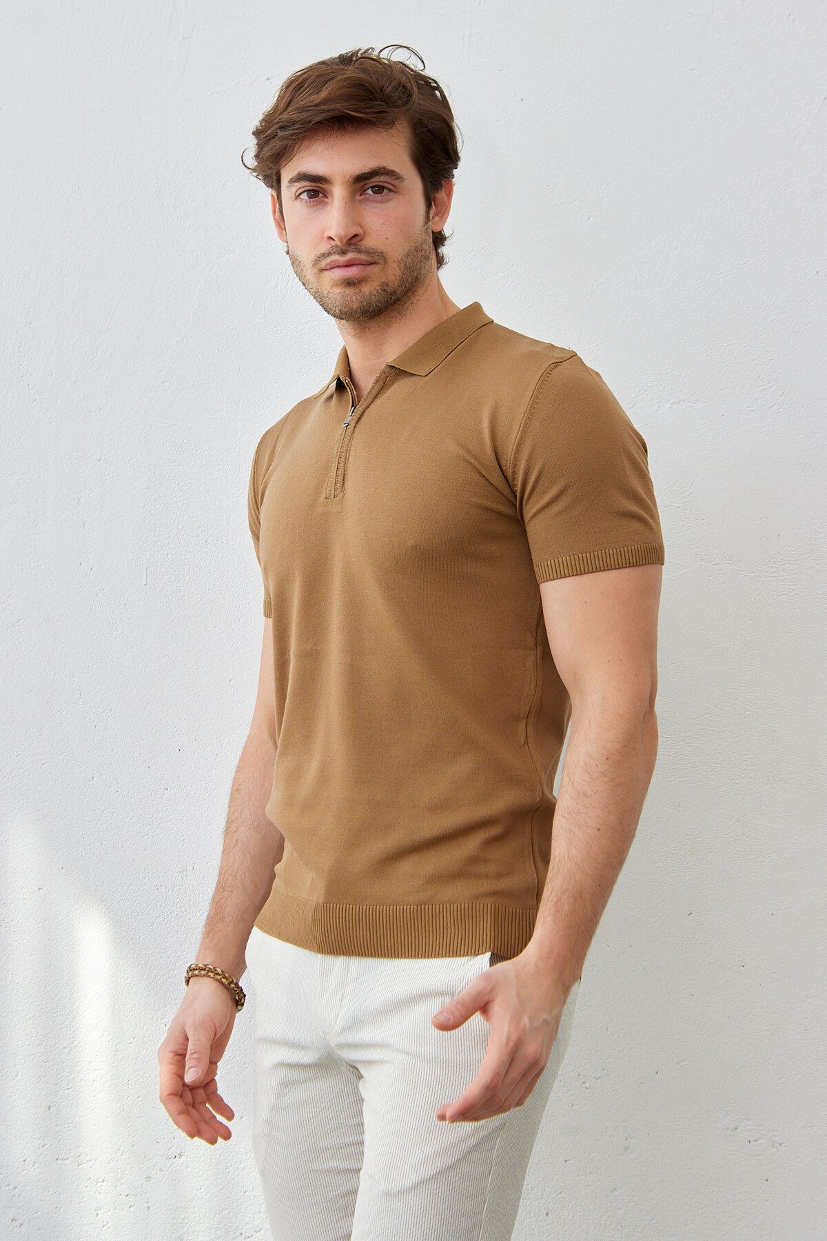 RAVANELLI Erkek Modern Slim Fit Fermuarlı Polo Yaka T-Shirt