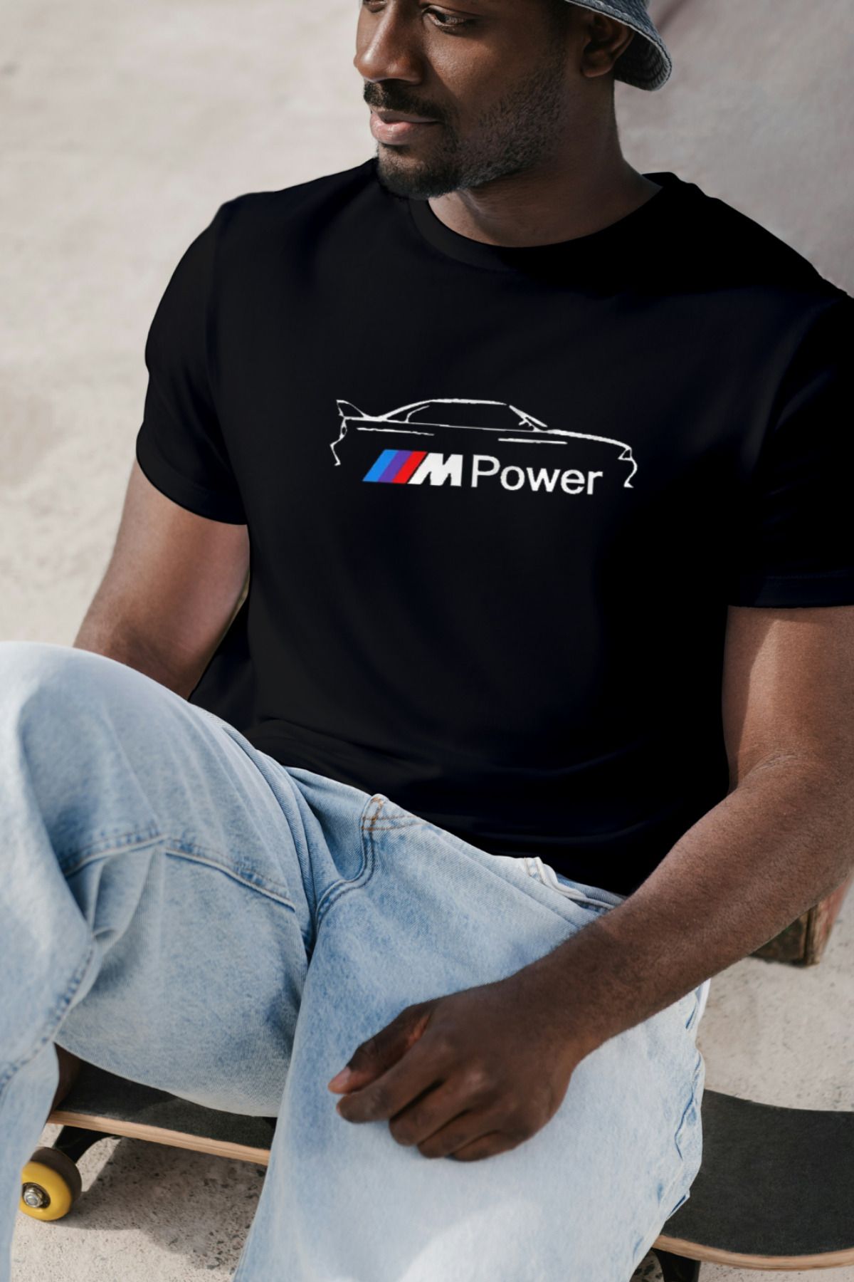 AEMİ Unisex BMW M Power Baskılı Oversize %100 Pamuk Bisiklet Yaka Boyfriend SiyahT-shirt