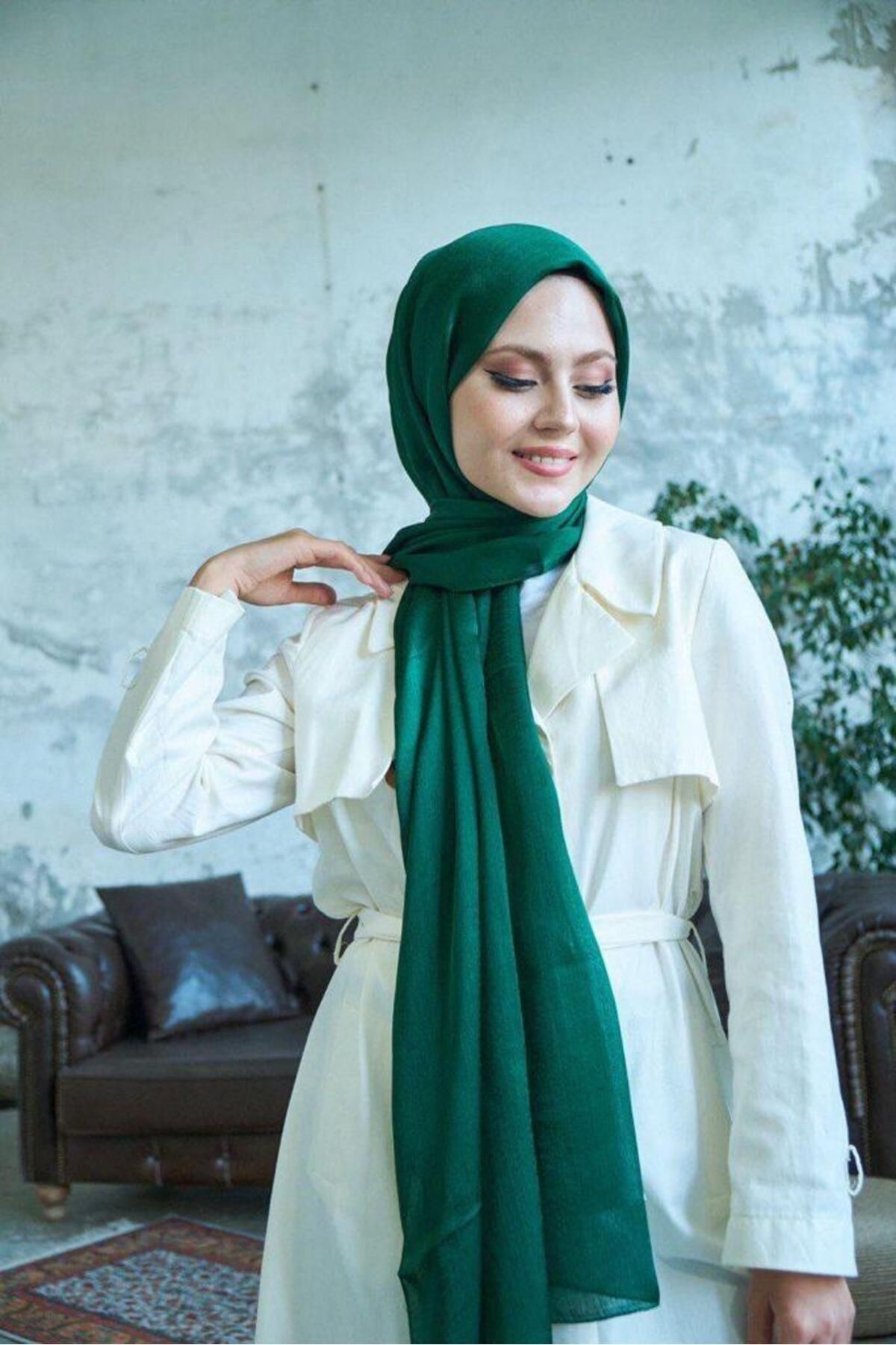 FRESCO SCARFS Tesettür Hijab Janjan Abiye Şal Yeşil 28