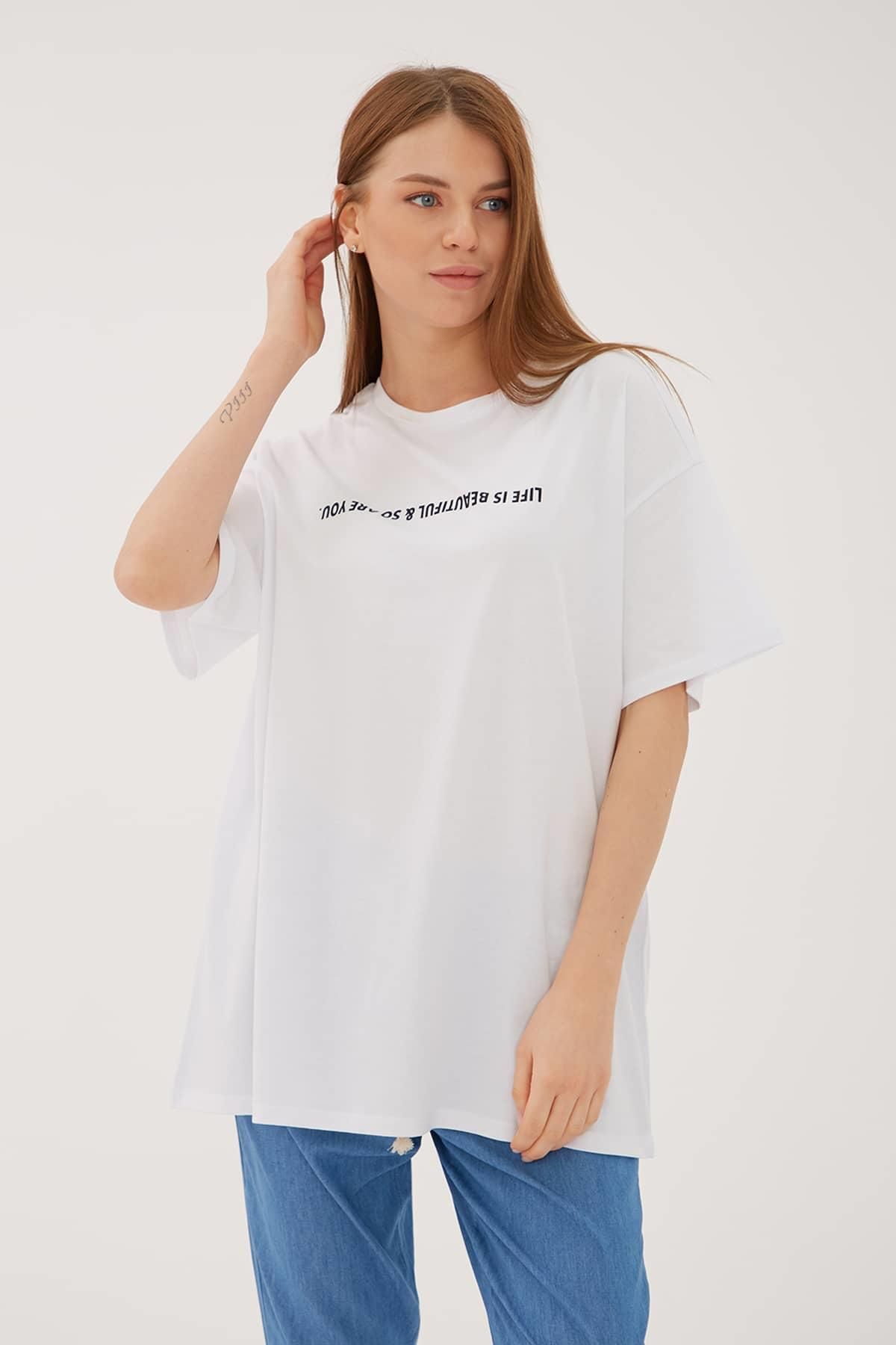 Fashion Friends Oversize Baskılı T-shirt Beyaz / White