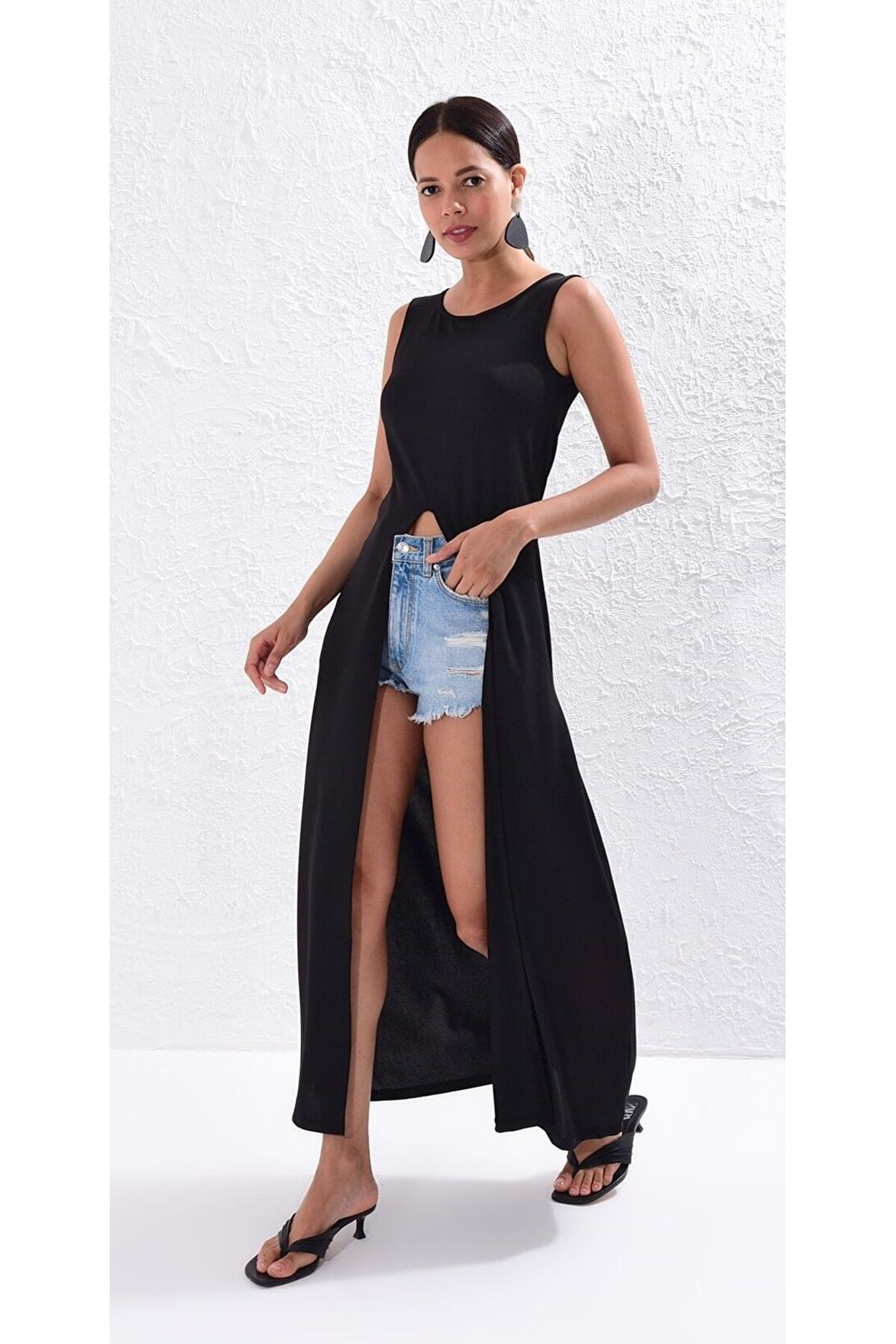 Cool & Sexy Kadın Siyah Uzun Tunik Elbise Yİ1823