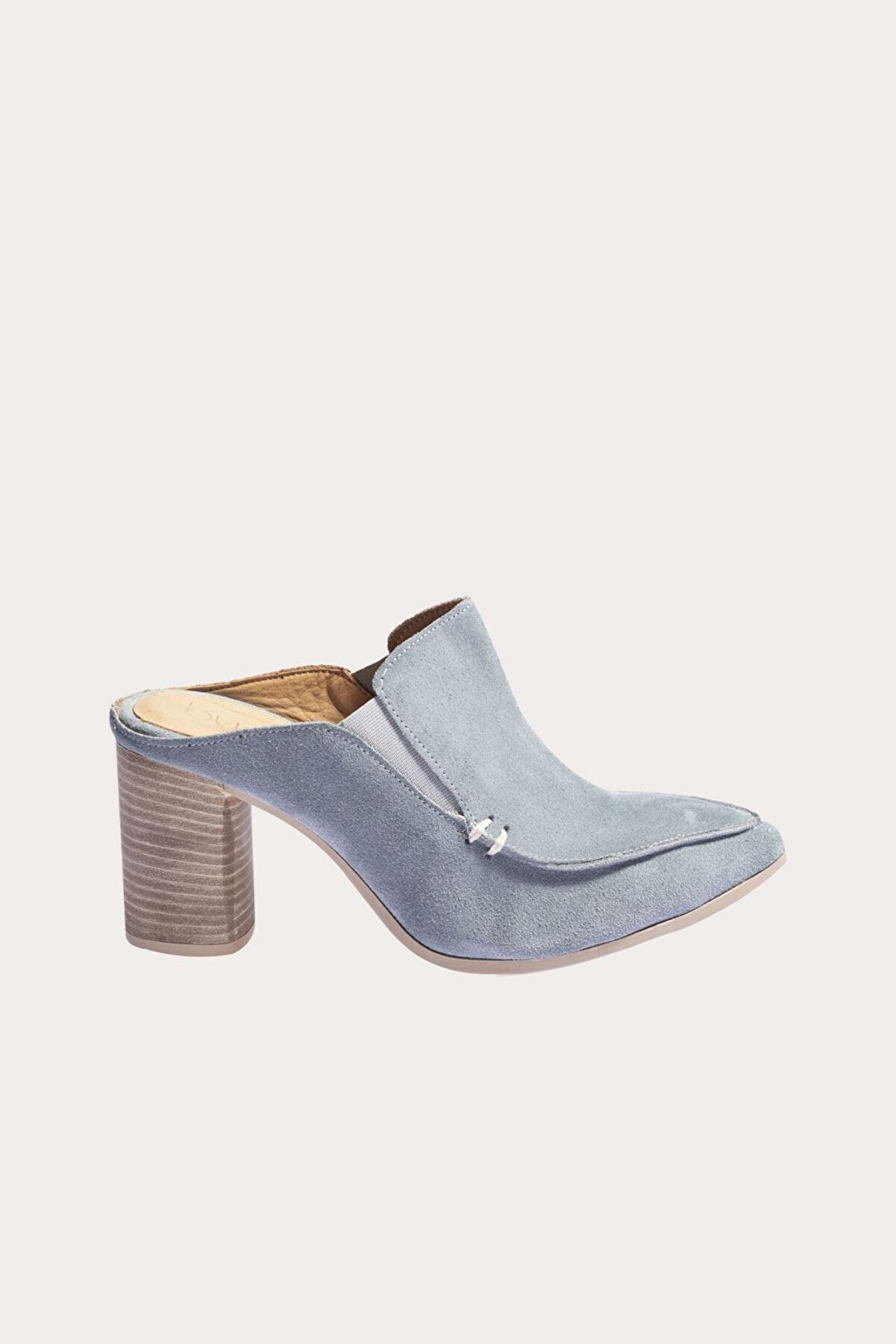 BUENO Shoes Mavi Süet Kadın Topuklu Terlik
