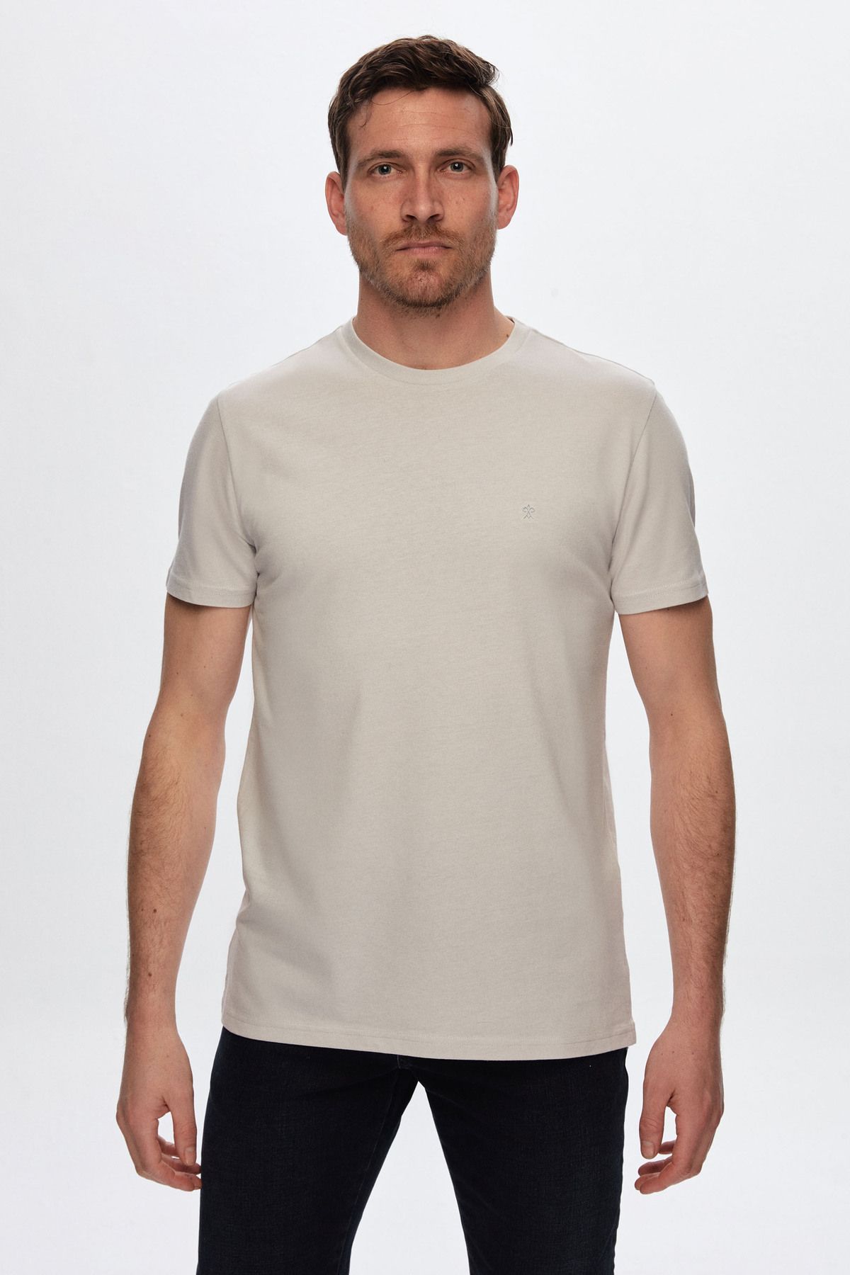 Damat Gri Pamuk Modal Karışımlı T-shirt