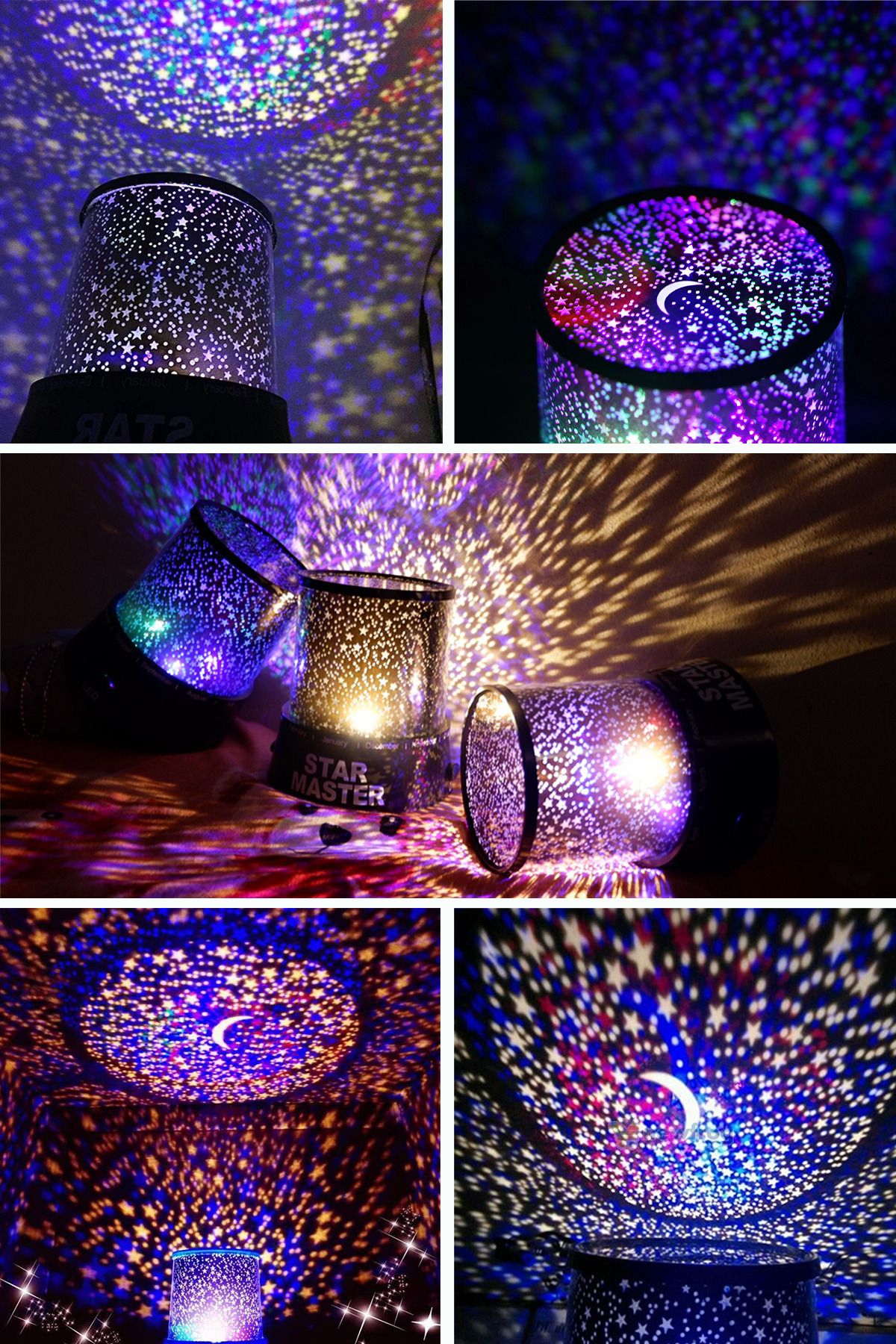 MEZİGARC Gece Lambası Renkli Yıldızlı Gökyüzü Projeksiyon Yansıtmalı Çocuk Bebek Odası Lamba