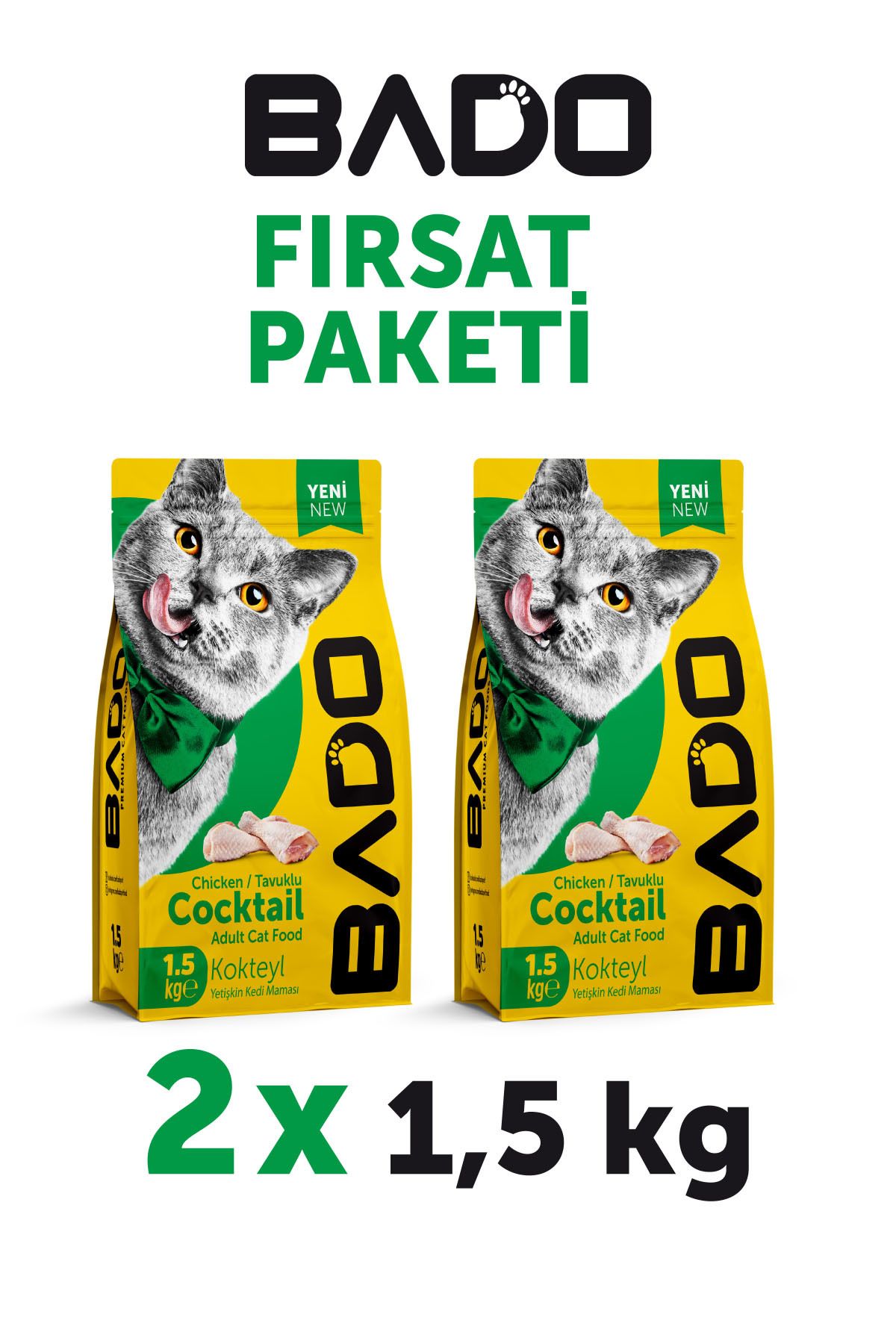Bado Yetişkin Kedi Maması Kokteyl 1,5 kg  2 Adet