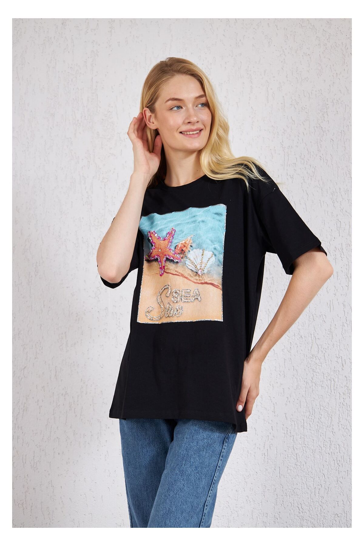 Tiffany Tomato Deniz Baskılı Süprem T-shirt-siyah