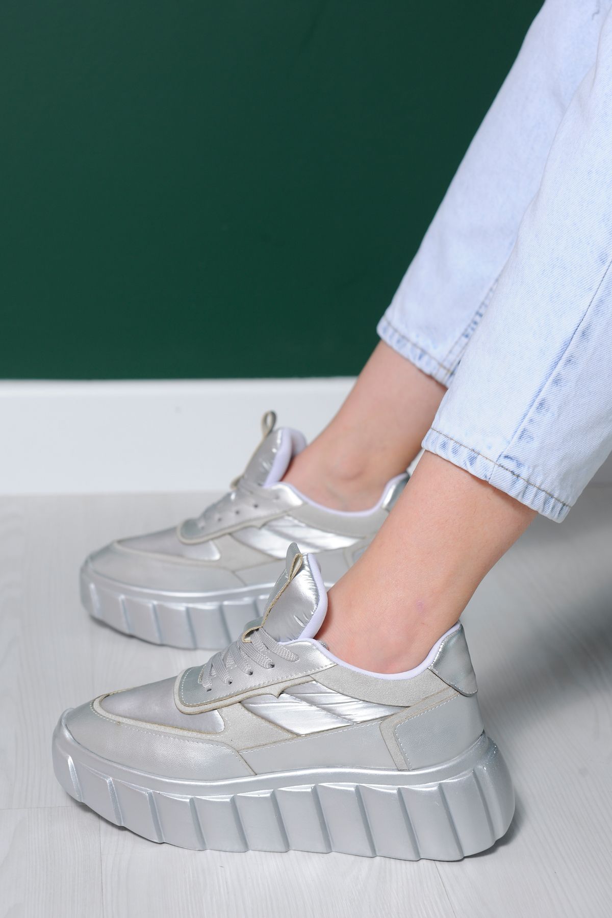 sibel durmaz Elen Gümüş Bağcıklı Sneakers