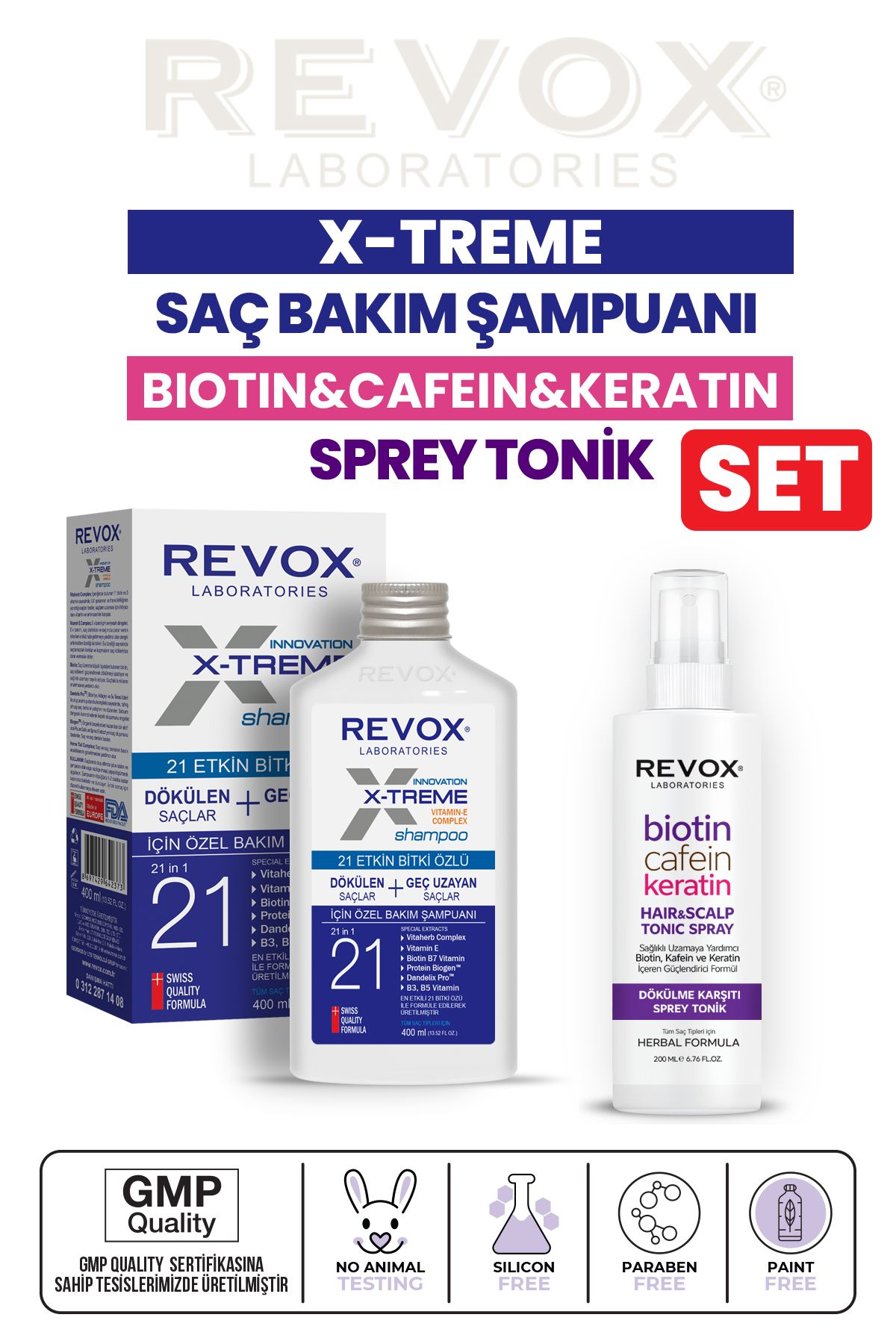 Revox Dökülen ve Geç Uzayan Saçlar İçin E Vitamini Katkılı Özel Bakım Şampuanı ve Saç Toniği