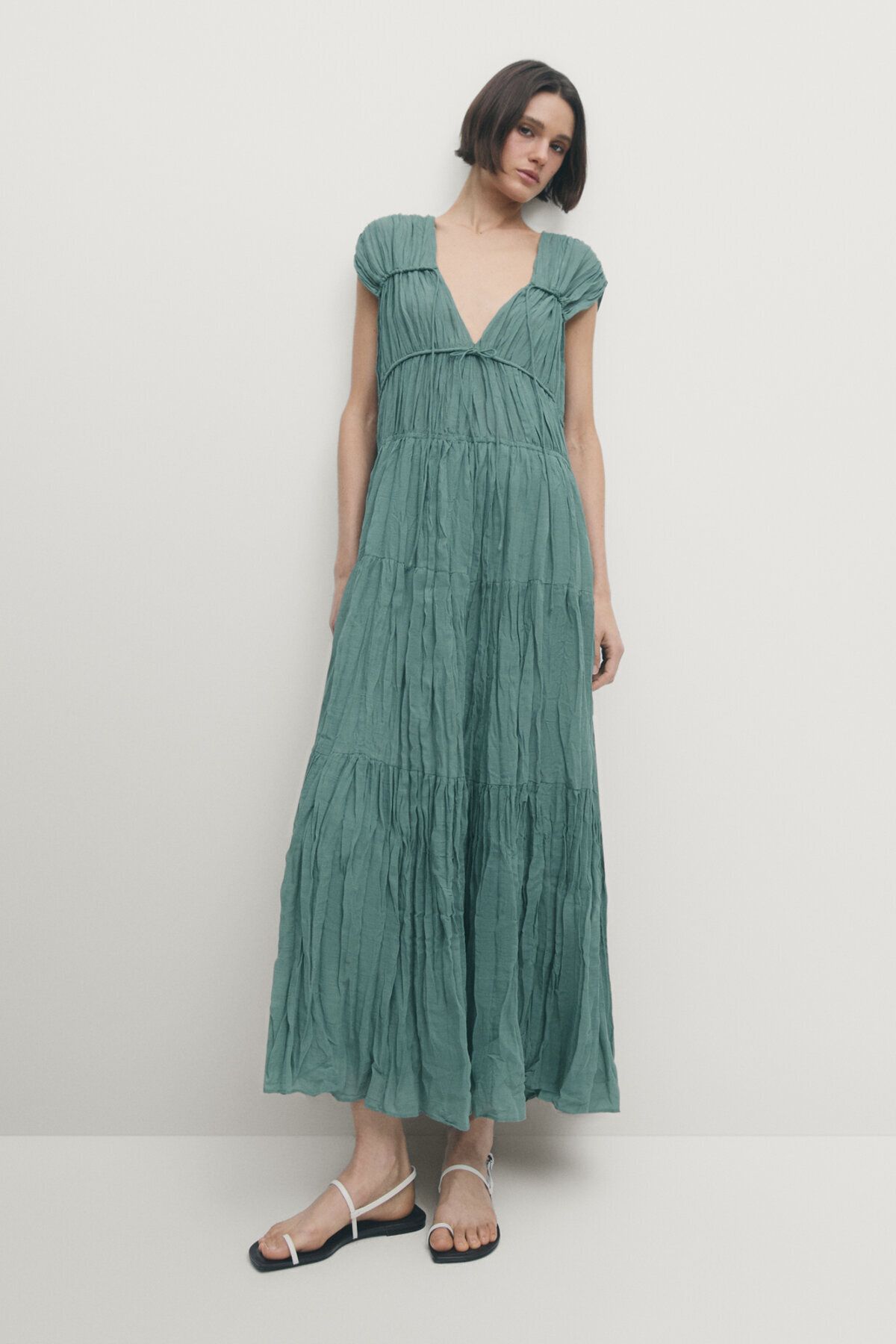 Massimo Dutti Bağcıklı pilili elbise