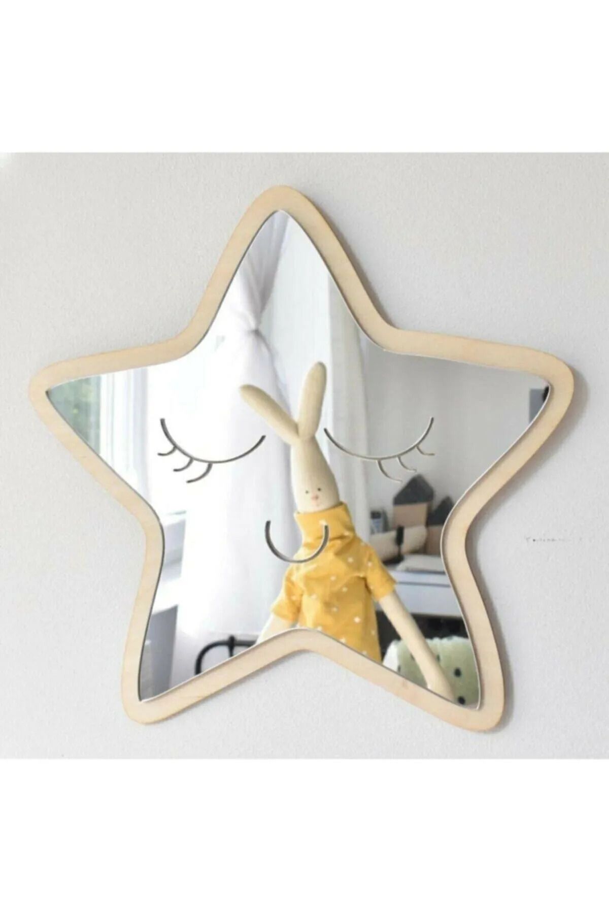 Forzuzu Ahşap MDF Sevimli Yıldız Temalı Şık Parlak Dekoratif Pileksi Çocuk Odası Ayna