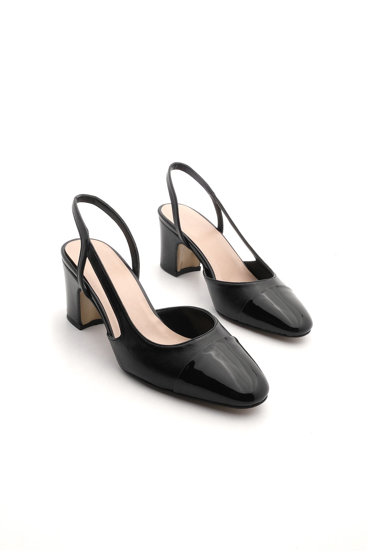 Marjin Kadın Atkılı Arkası Açık Klasik Topuklu Ayakkabı Benta Siyah