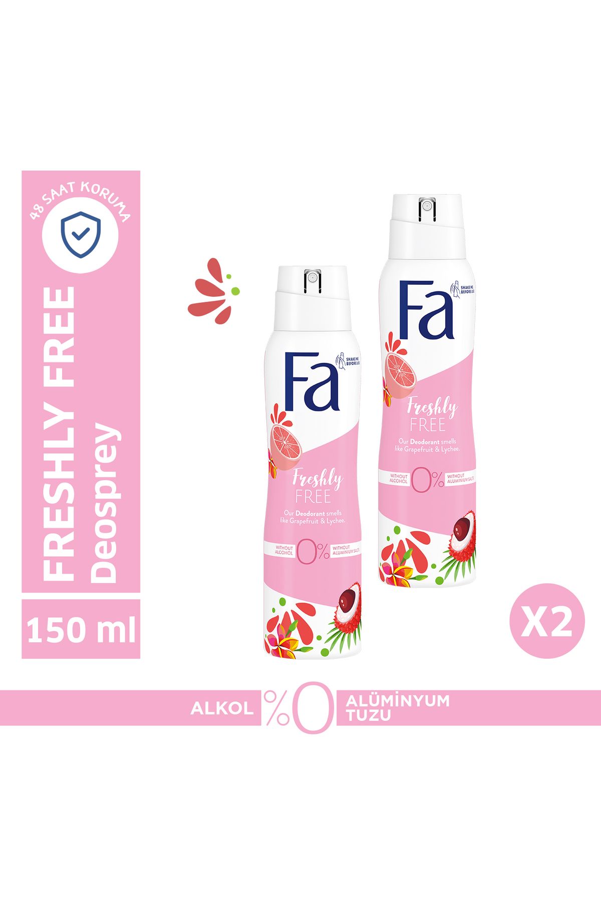 Fa Freshly Free Greyfurt & Liçi Sprey Deodorant 150 Ml X 2 Adet