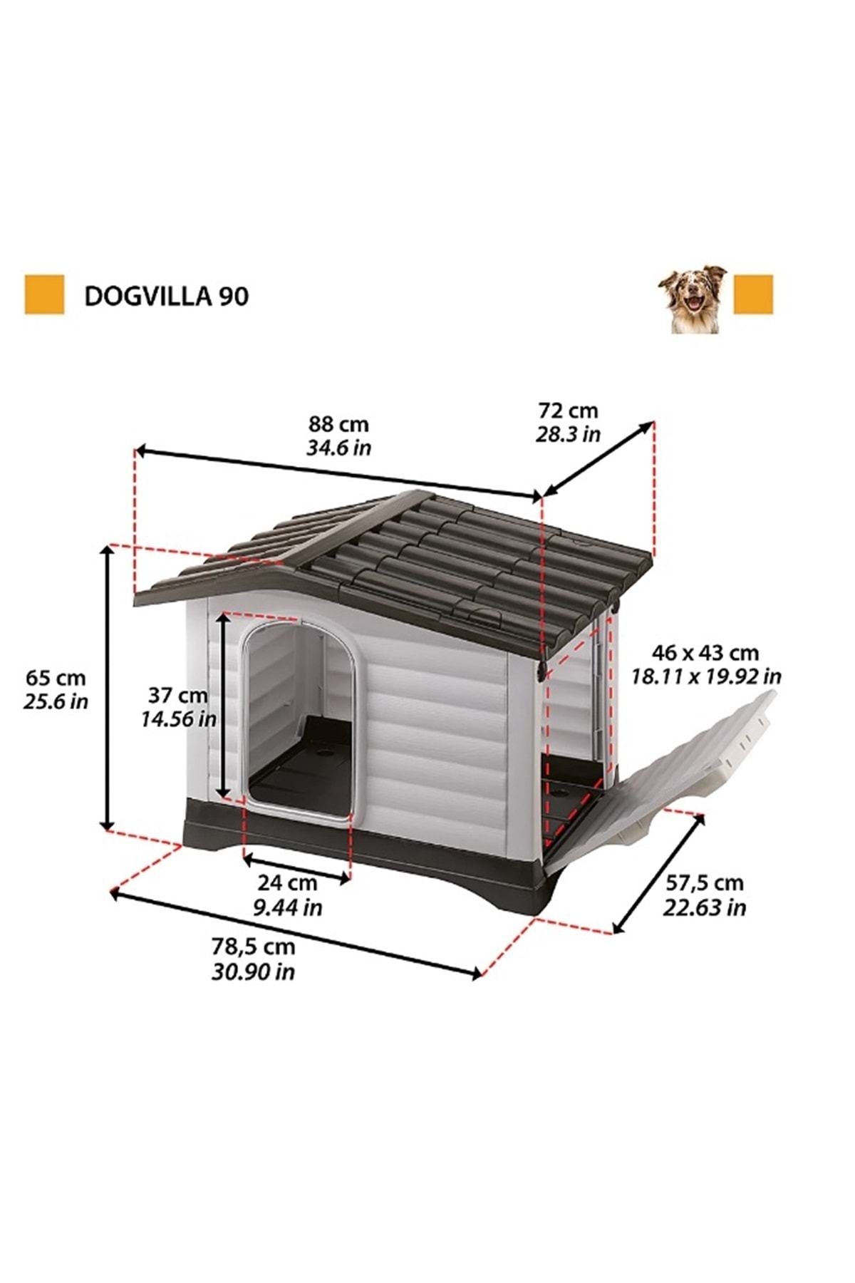 Ferplast Dog Villa 90 Termoplastik Reçine Köpek Kulübesi, Yan Açma Sistemi