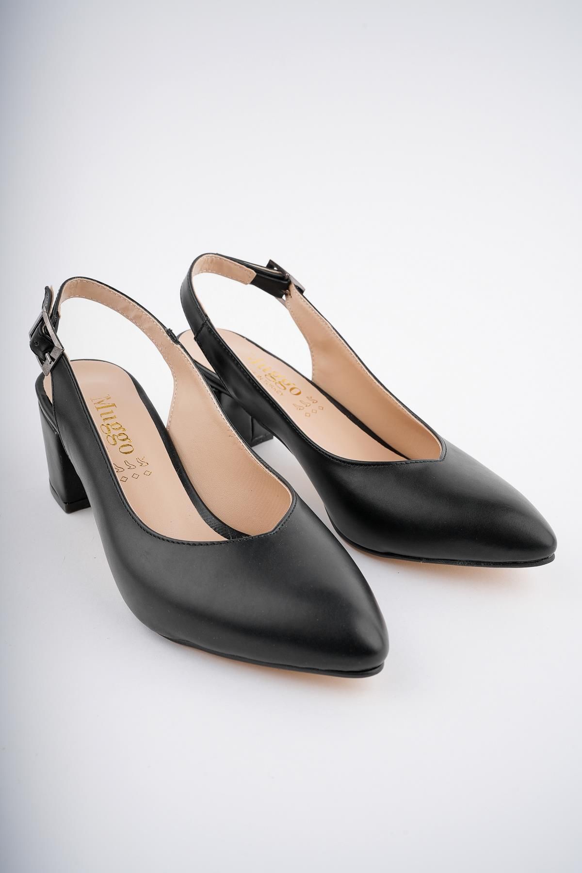 Muggo W0711 Garantili Kadın Arkası Açık Klasik Günlük Tarz Şık Ve Rahat Topuklu Ayakkabı