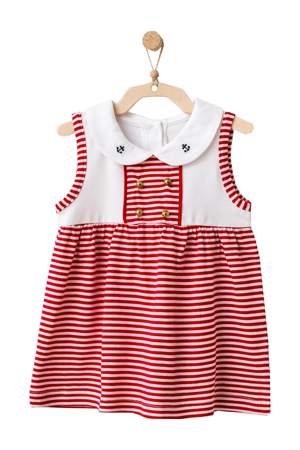 Andy Wawa Kız Bebek Kırmızı Çizgili Önlük Yaka Elbise Ac21669r