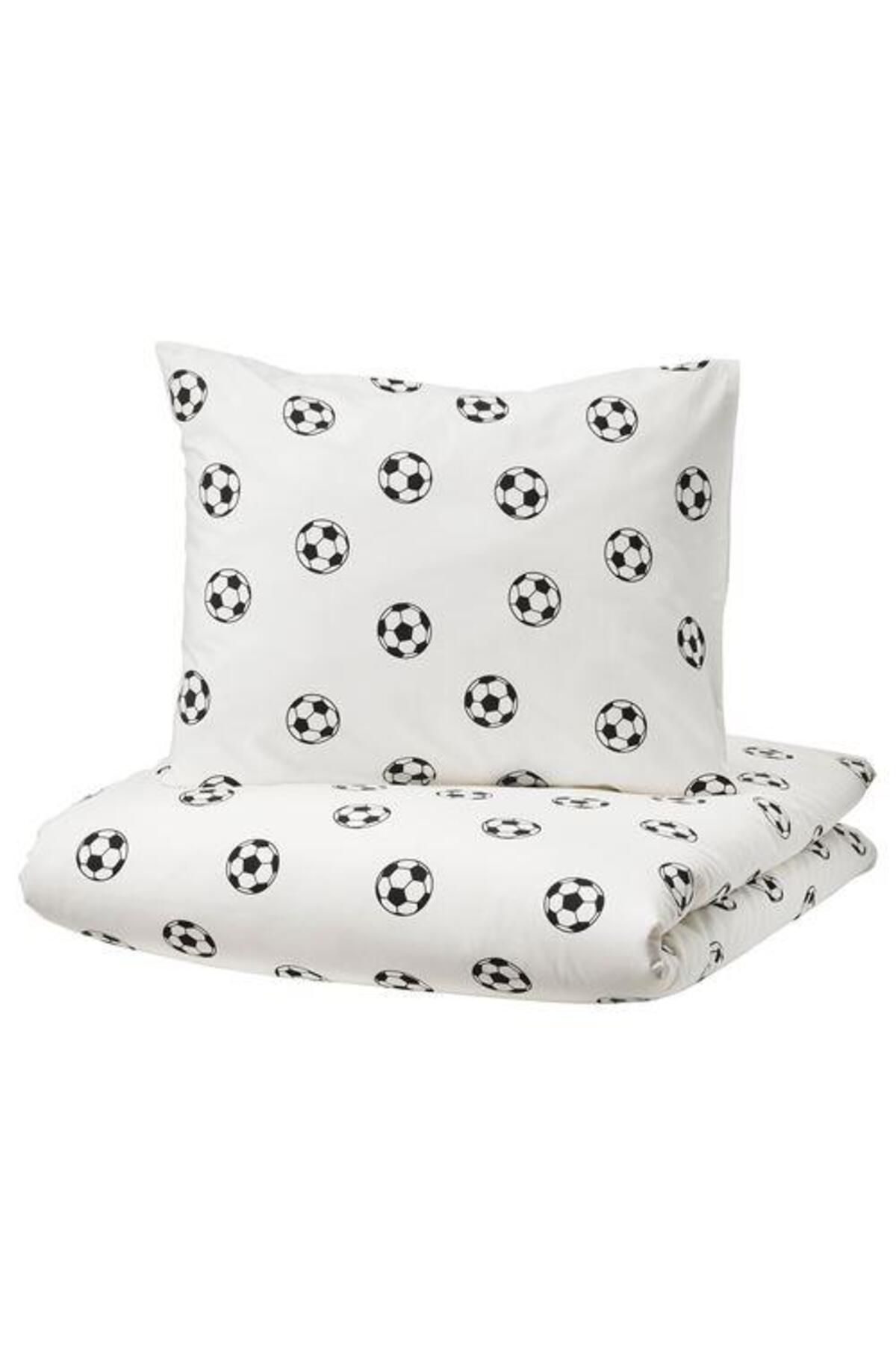 IKEA Tek Kişilik Çocuk Nevresim Takımı 150x200/50x60 Cm Futbol Temalı Meridyendukkan Siyah-beyaz