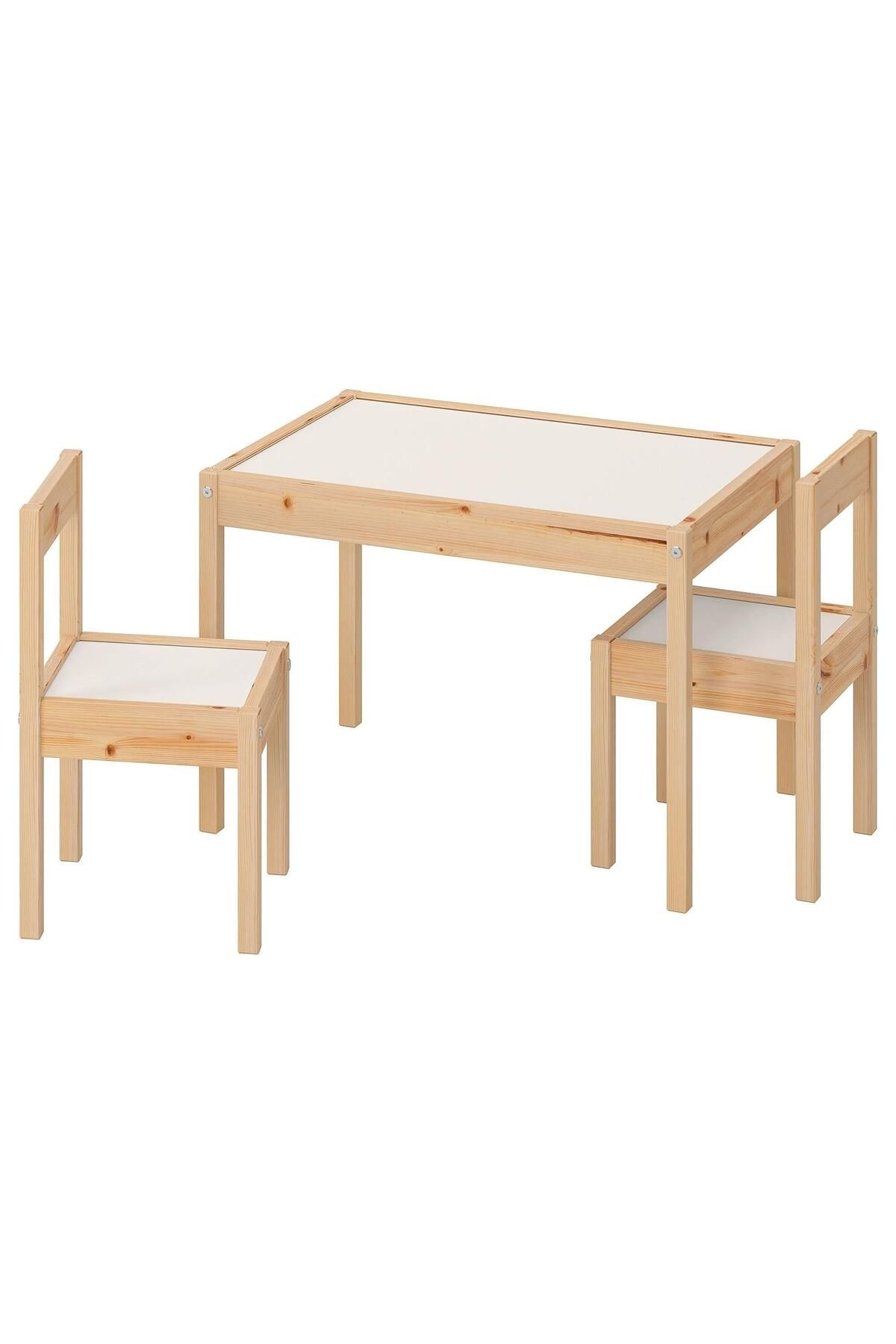 IKEA Çocuk Masa-Sandalye Seti MeridyenDukkan Beyaz-Çam, 3 Parça Set