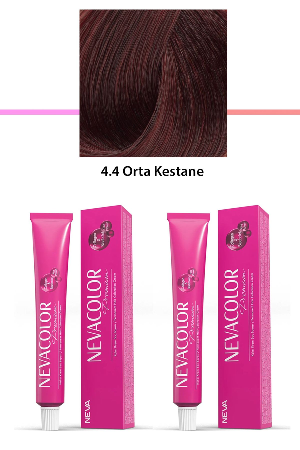 Neva Color 2 Li Set Premium 4.4 Orta Kestane - Kalıcı Krem Saç Boyası 2 X 50 G Tüp